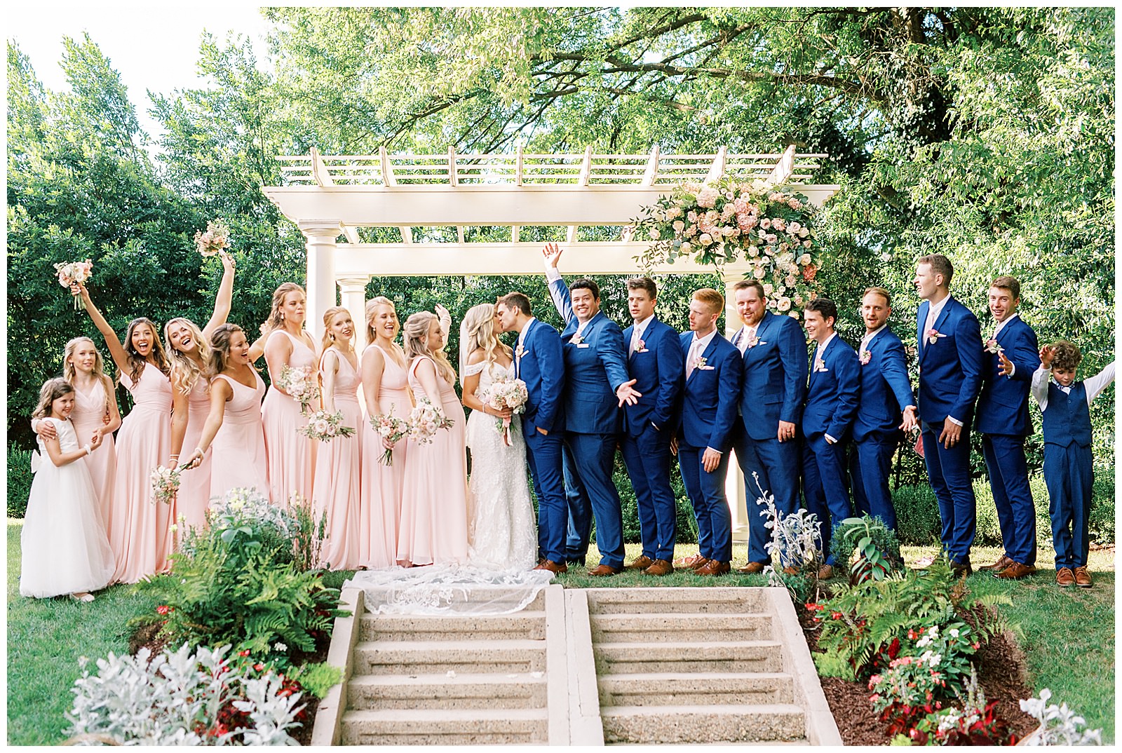bridal portraits outdoors at separk mansion with navy royal blue and soft pink color palette