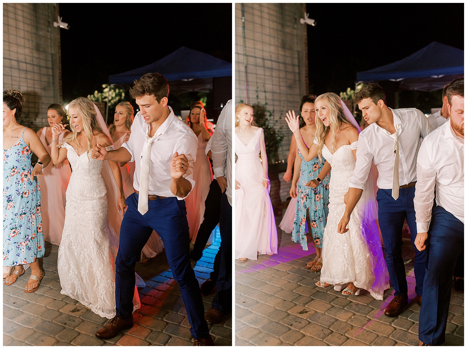 bride and groom dance party at esquire hotel outdoor patio wedding reception