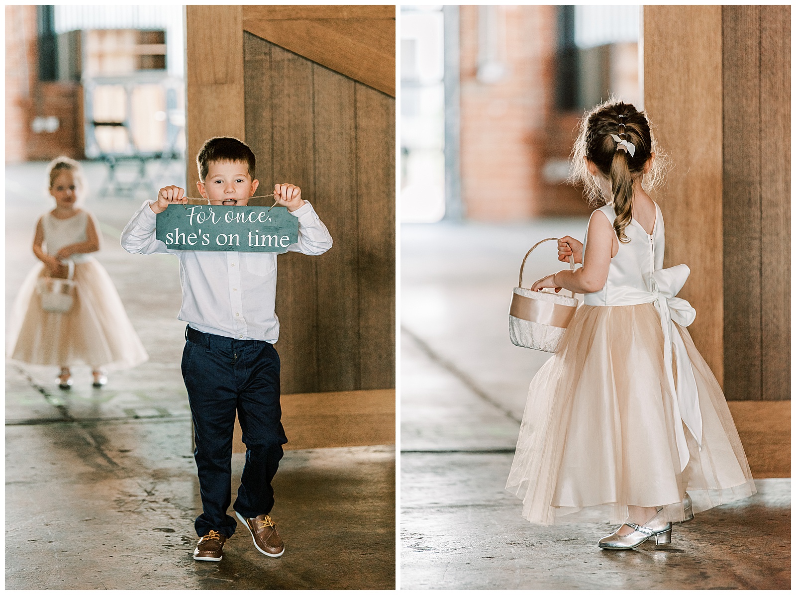adorable ring bearer and flower girl from indoor summer wedding wide open airy space