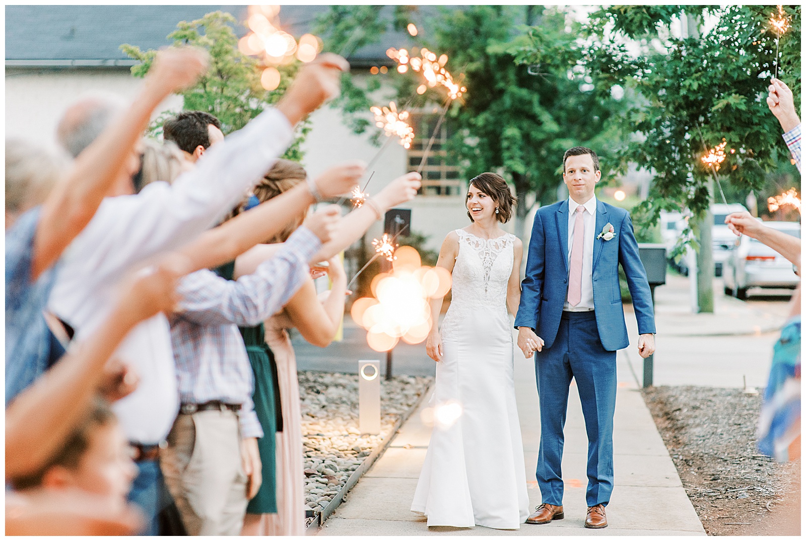 bride and groom modern summer wedding sparkler exit