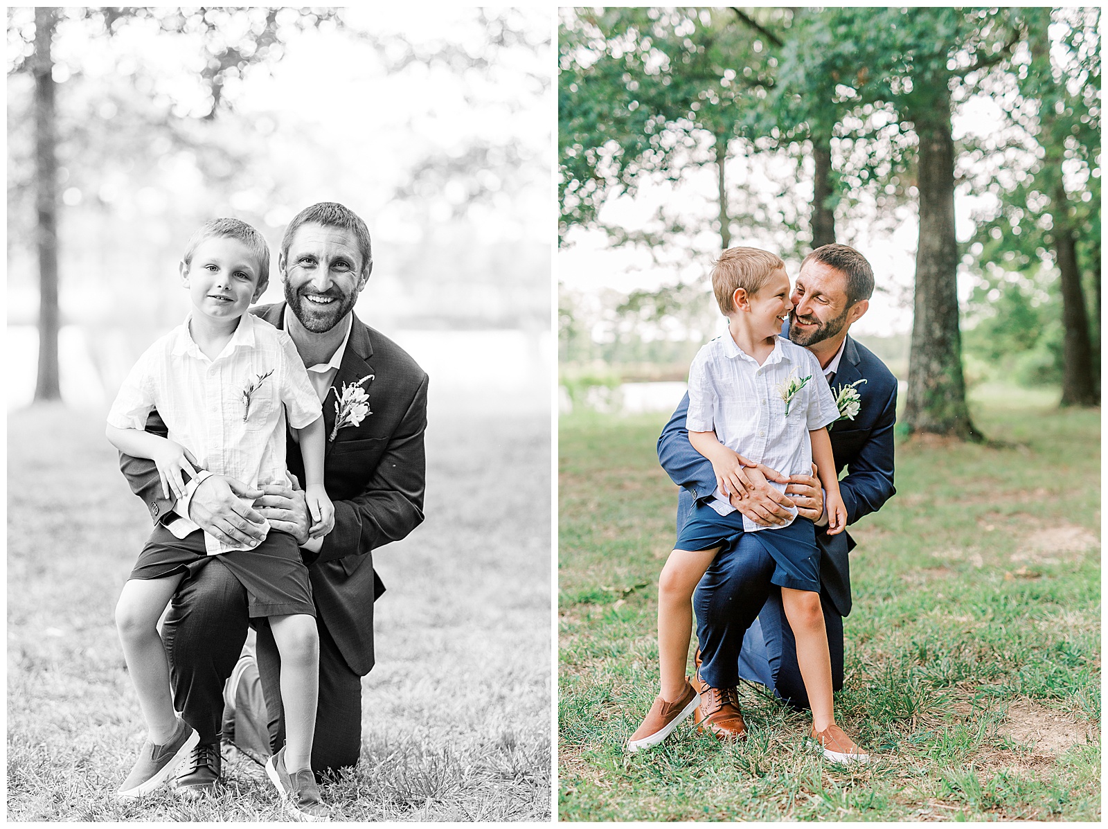 sweet father son groom portrait outdoor in summer