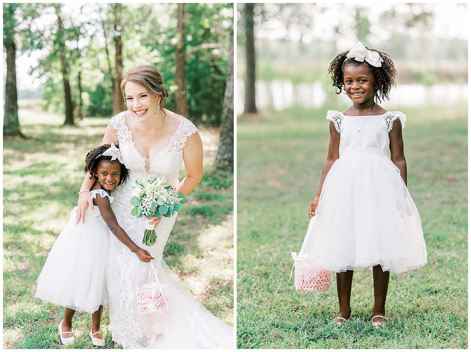 adorable outdoor flower girl portraits in pink and white dresses