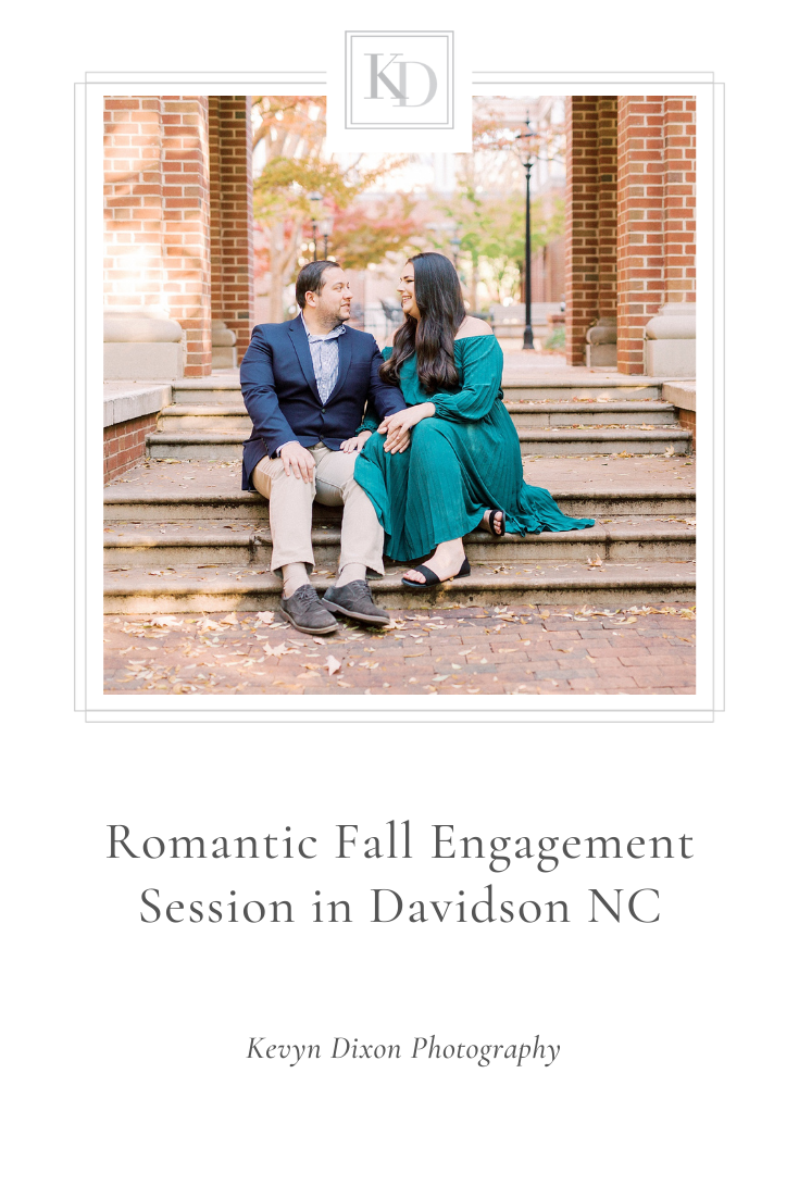 Downtown Davidson NC Engagement Session in the fall for couple with doodle photographed by Kevyn Dixon Photography