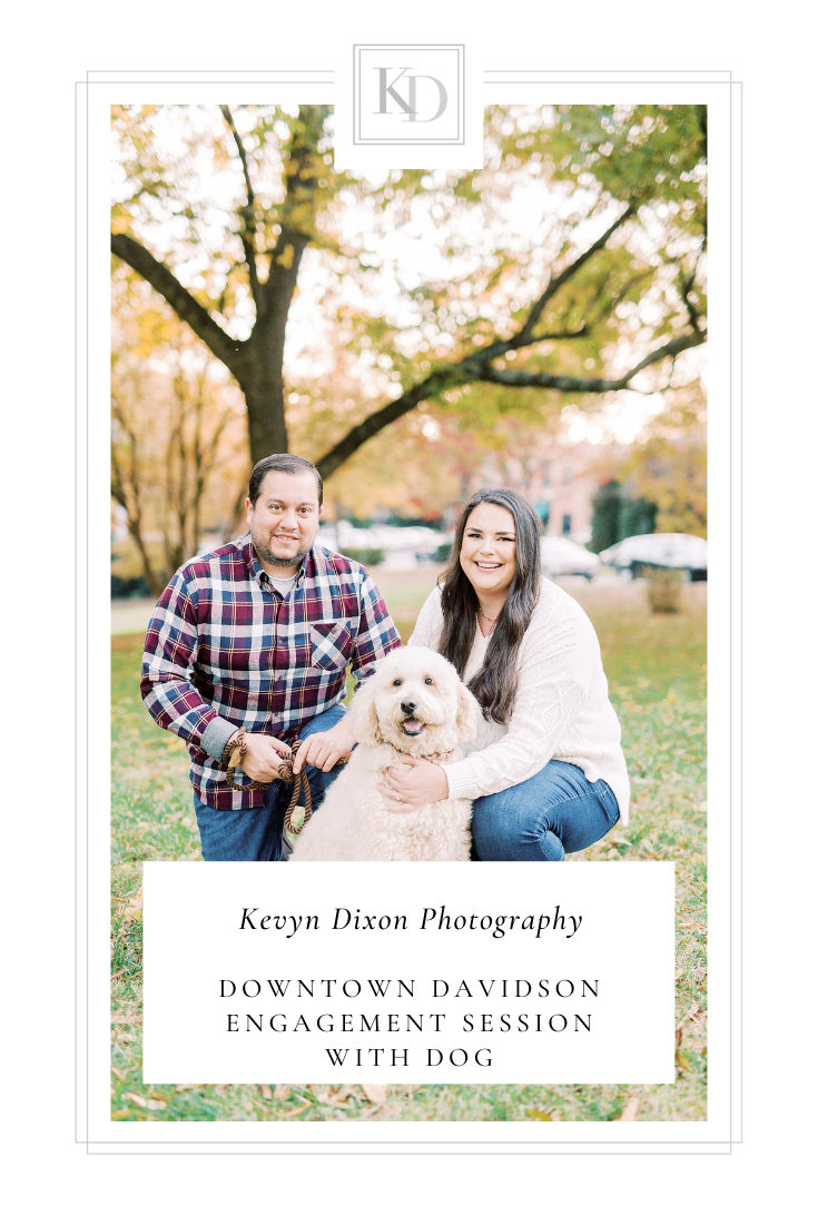 Downtown Davidson NC Engagement Session in the fall for couple with doodle photographed by Kevyn Dixon Photography
