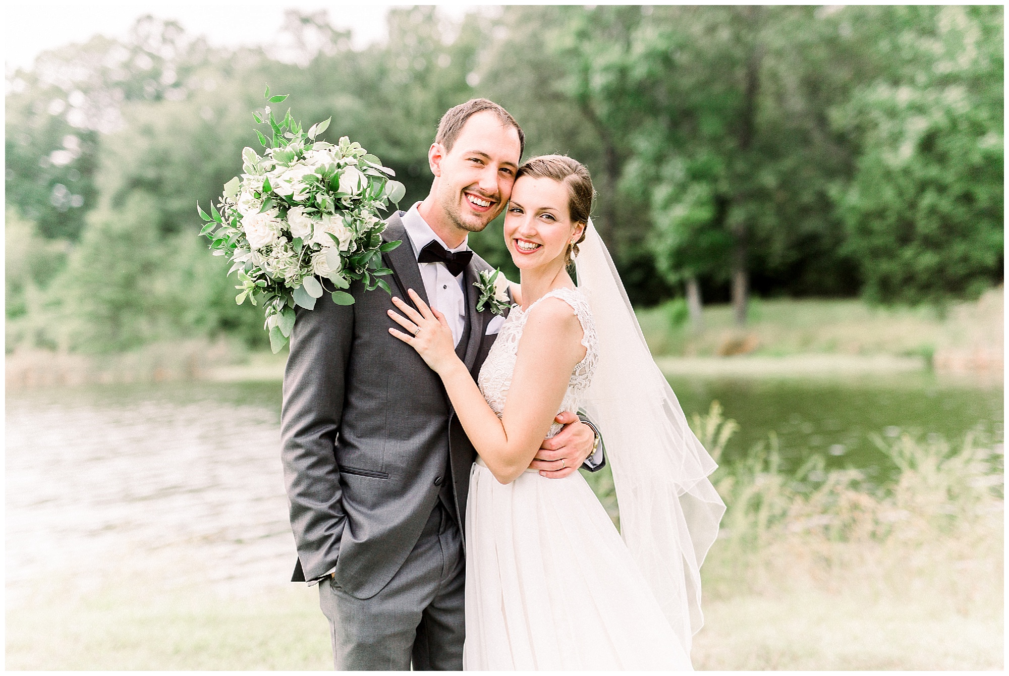 bride and groom just married smiling