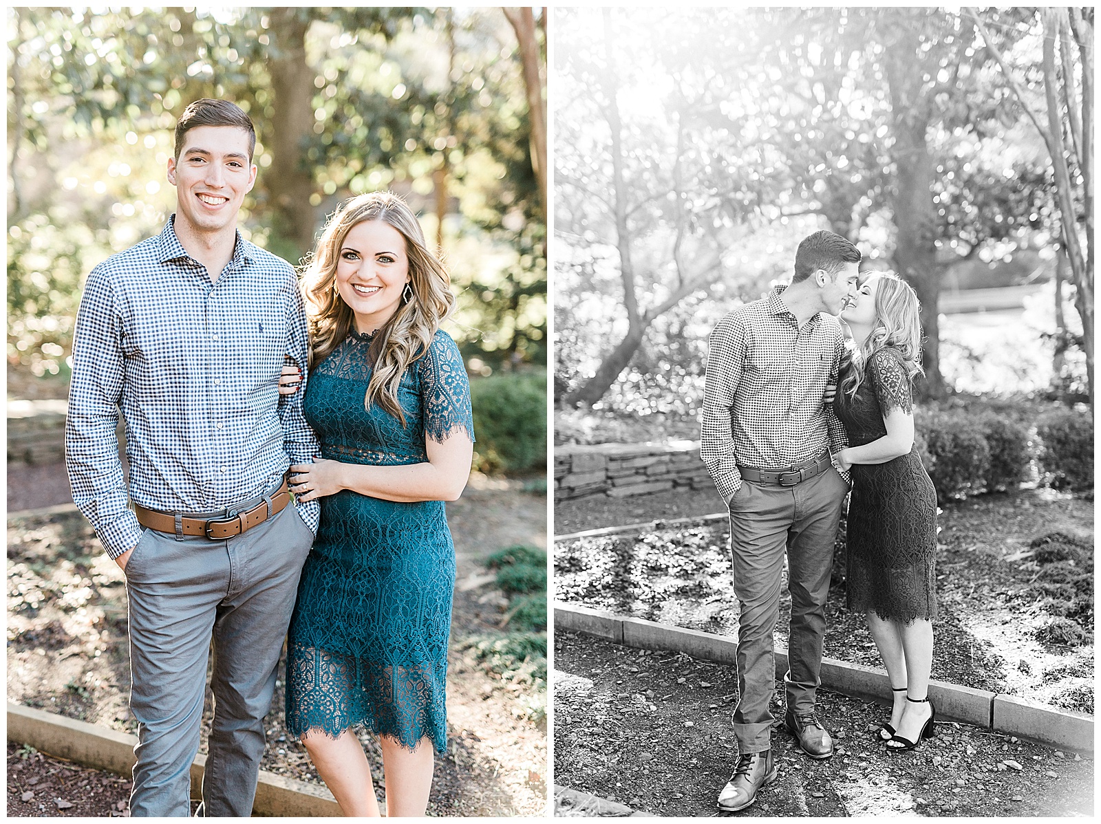 Blue Lace Dress Blue Button Up Golden Hour Outdoor Fall Engagement Session with Whitney and Logan by Kevyn Dixon Photography