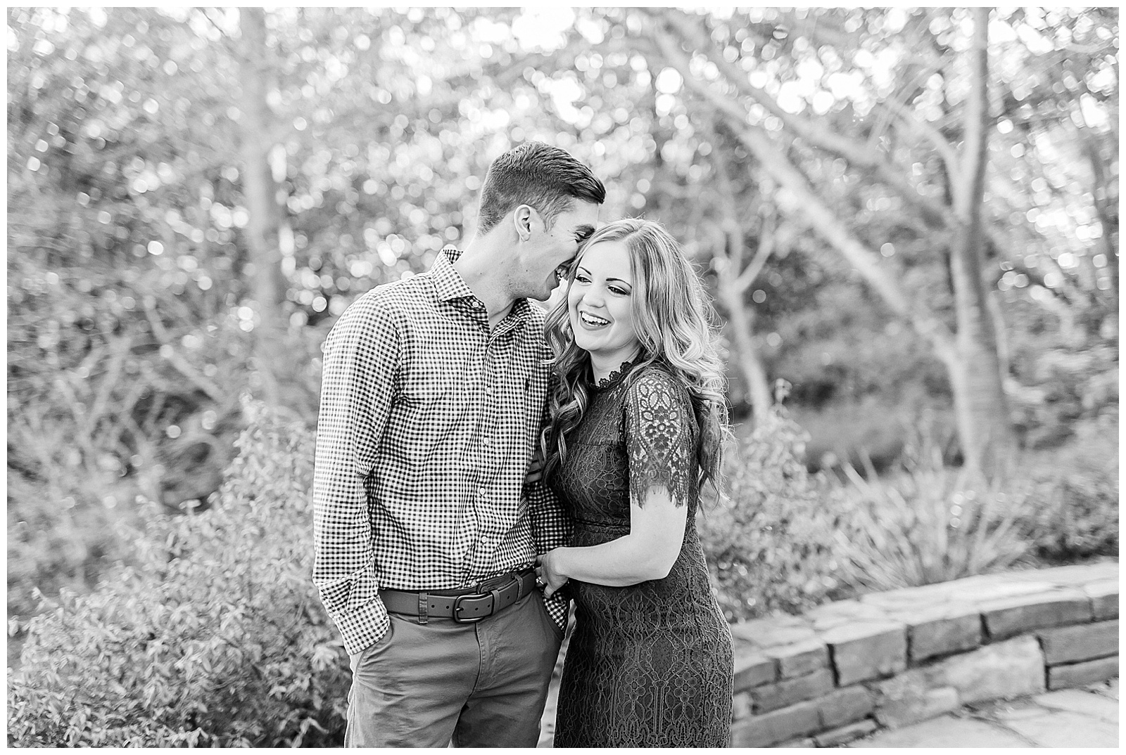 Blue Lace Dress Blue Button Up Golden Hour Outdoor Fall Engagement Session with Whitney and Logan by Kevyn Dixon Photography