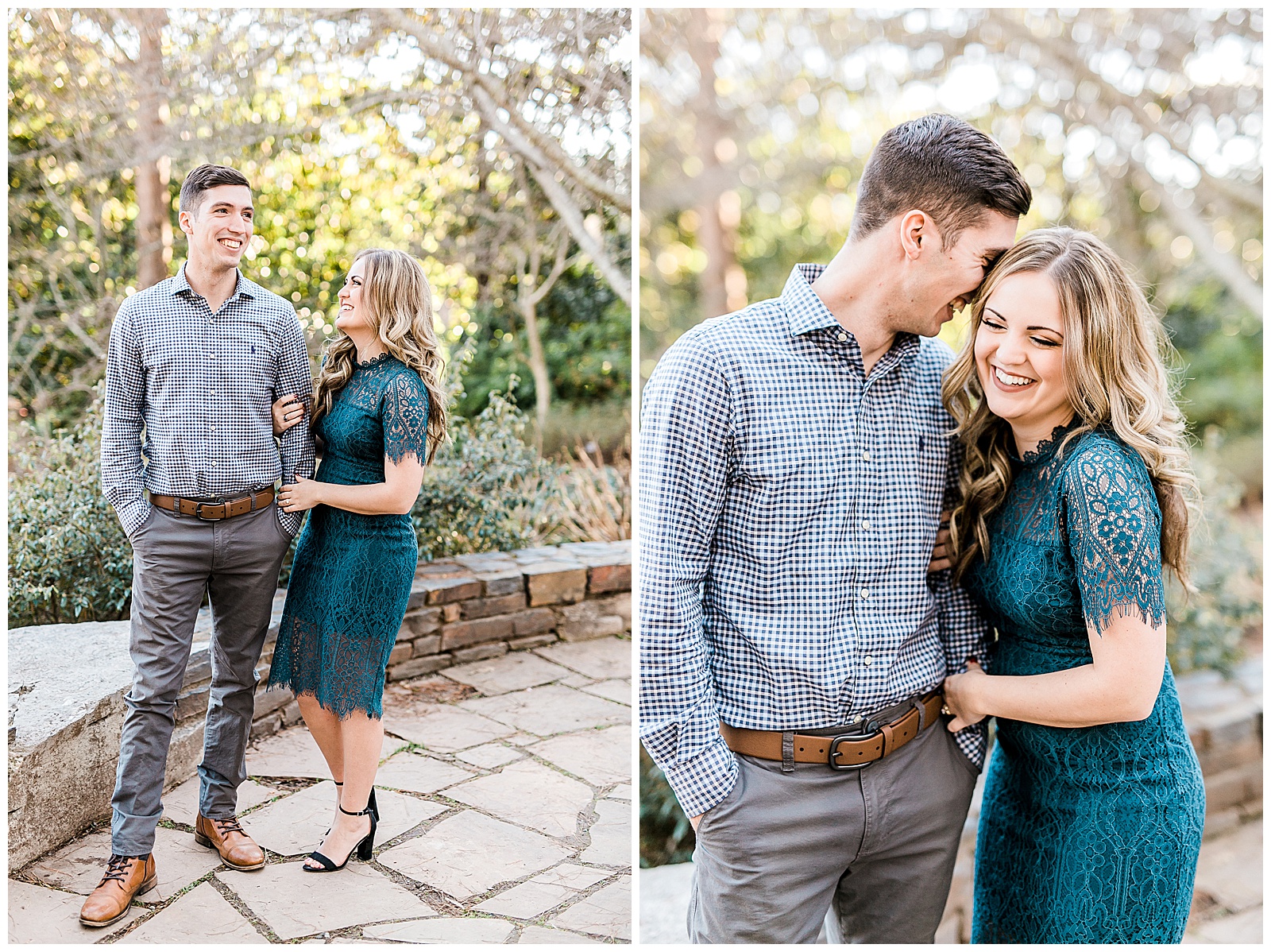 Blue Lace Dress Blue Button Up Golden Hour Outdoor Fall Engagement Session with Whitney and Logan by Kevyn Dixon Photography