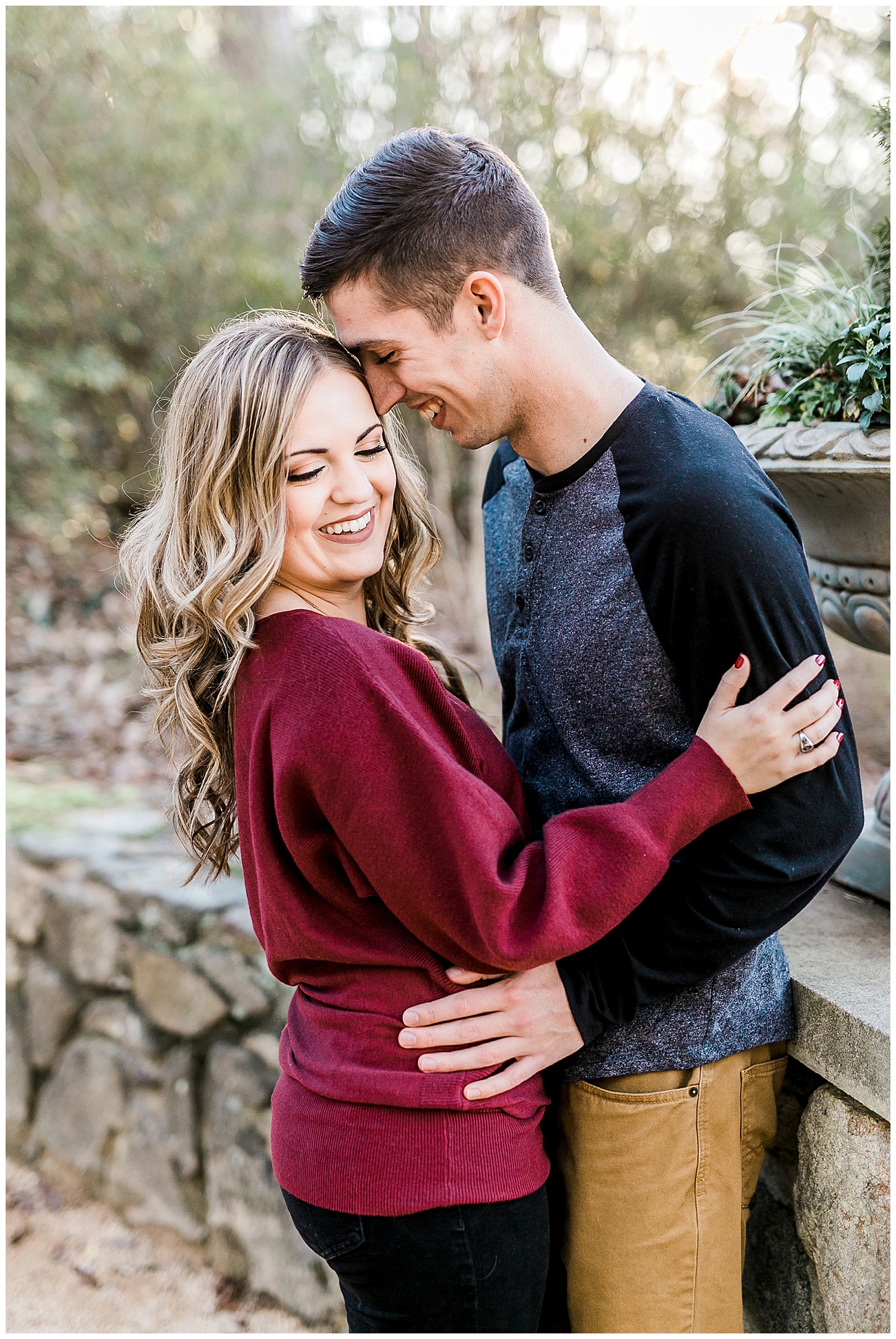 Cozy Red Sweater Casual Outfit Outdoor Fall Engagement Session with Whitney and Logan by Kevyn Dixon Photography
