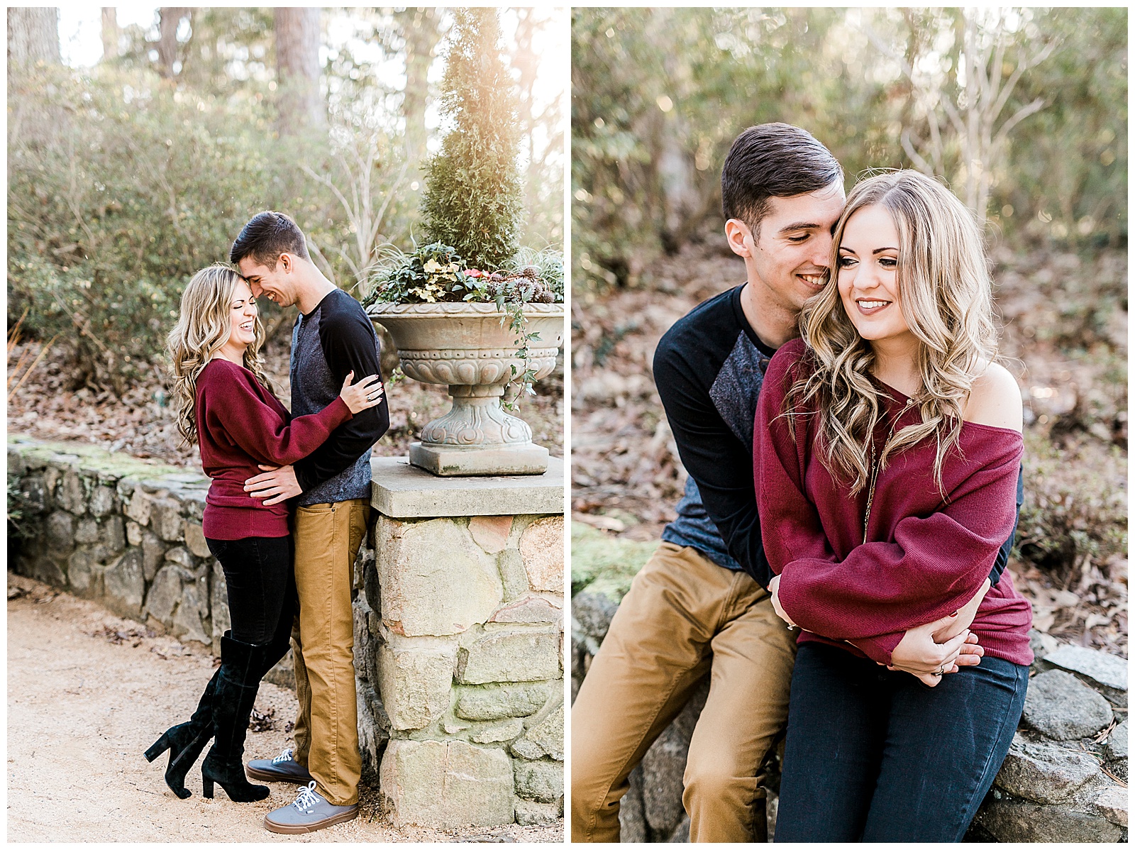 Cozy Red Sweater Casual Outfit Outdoor Fall Engagement Session with Whitney and Logan by Kevyn Dixon Photography