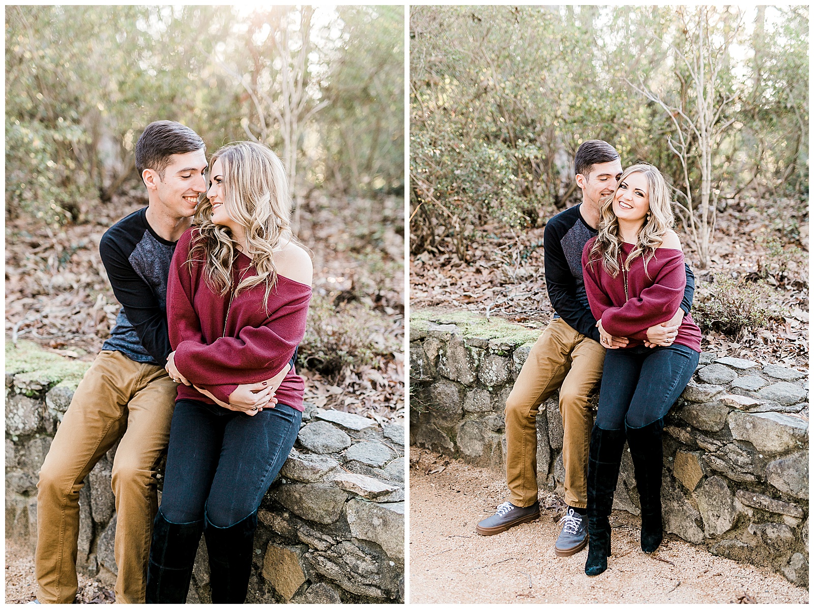Cozy Red Sweater Casual Outfit Outdoor Fall Engagement Session with Whitney and Logan by Kevyn Dixon Photography