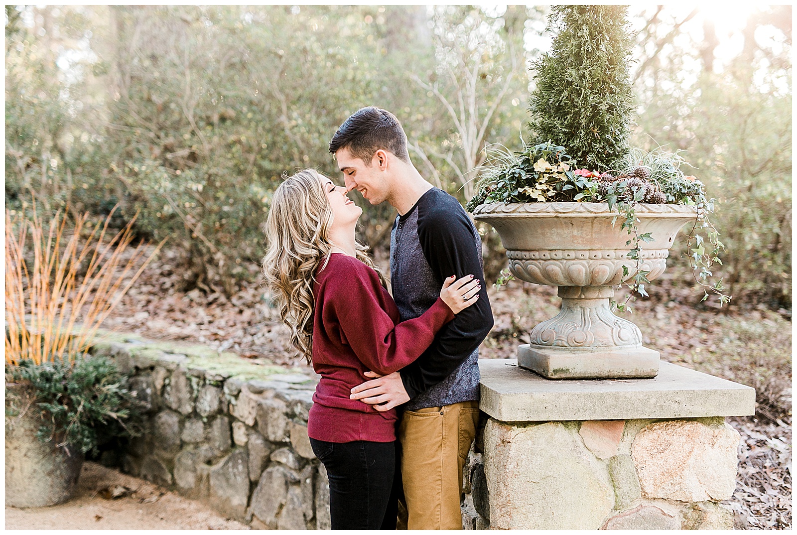 Cozy Red Sweater Casual Outfit Outdoor Fall Engagement Session with Whitney and Logan by Kevyn Dixon Photography