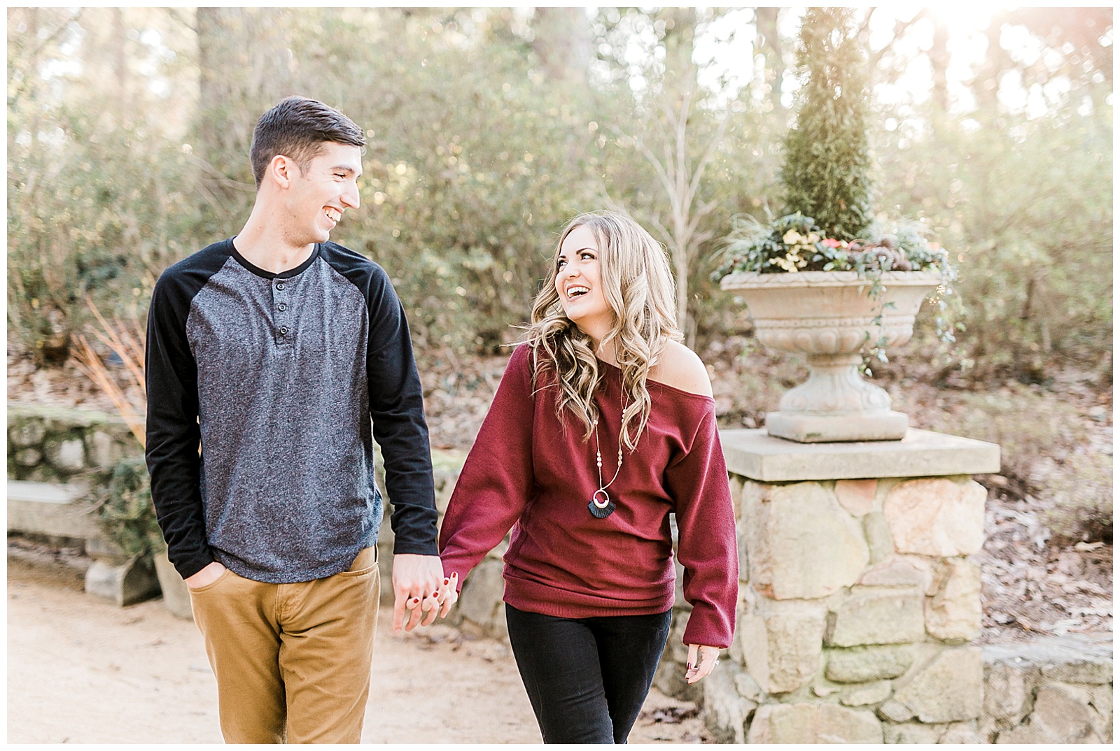 Cozy Red Sweater Casual Outfit Outdoor Fall Engagement Session with Whitney and Logan by Kevyn Dixon Photography