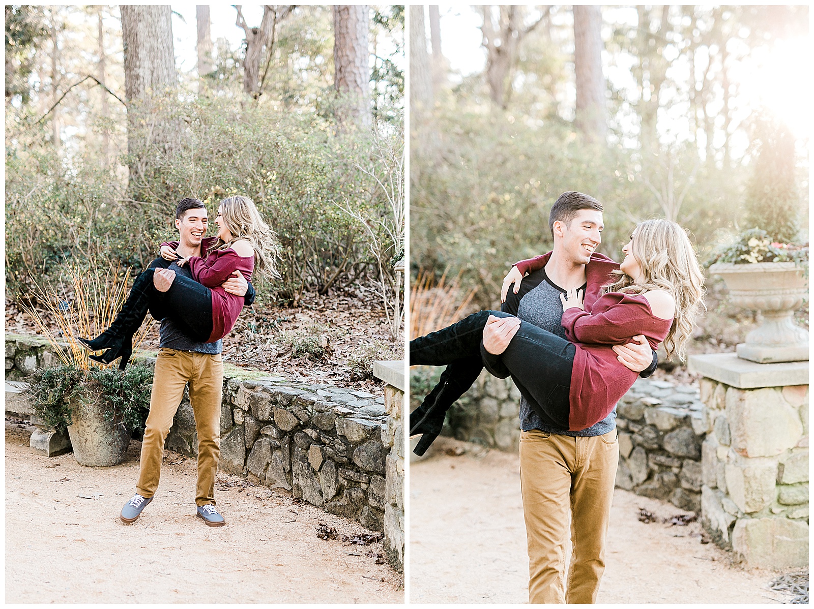 Cozy Red Sweater Casual Outfit Outdoor Fall Engagement Session with Whitney and Logan by Kevyn Dixon Photography