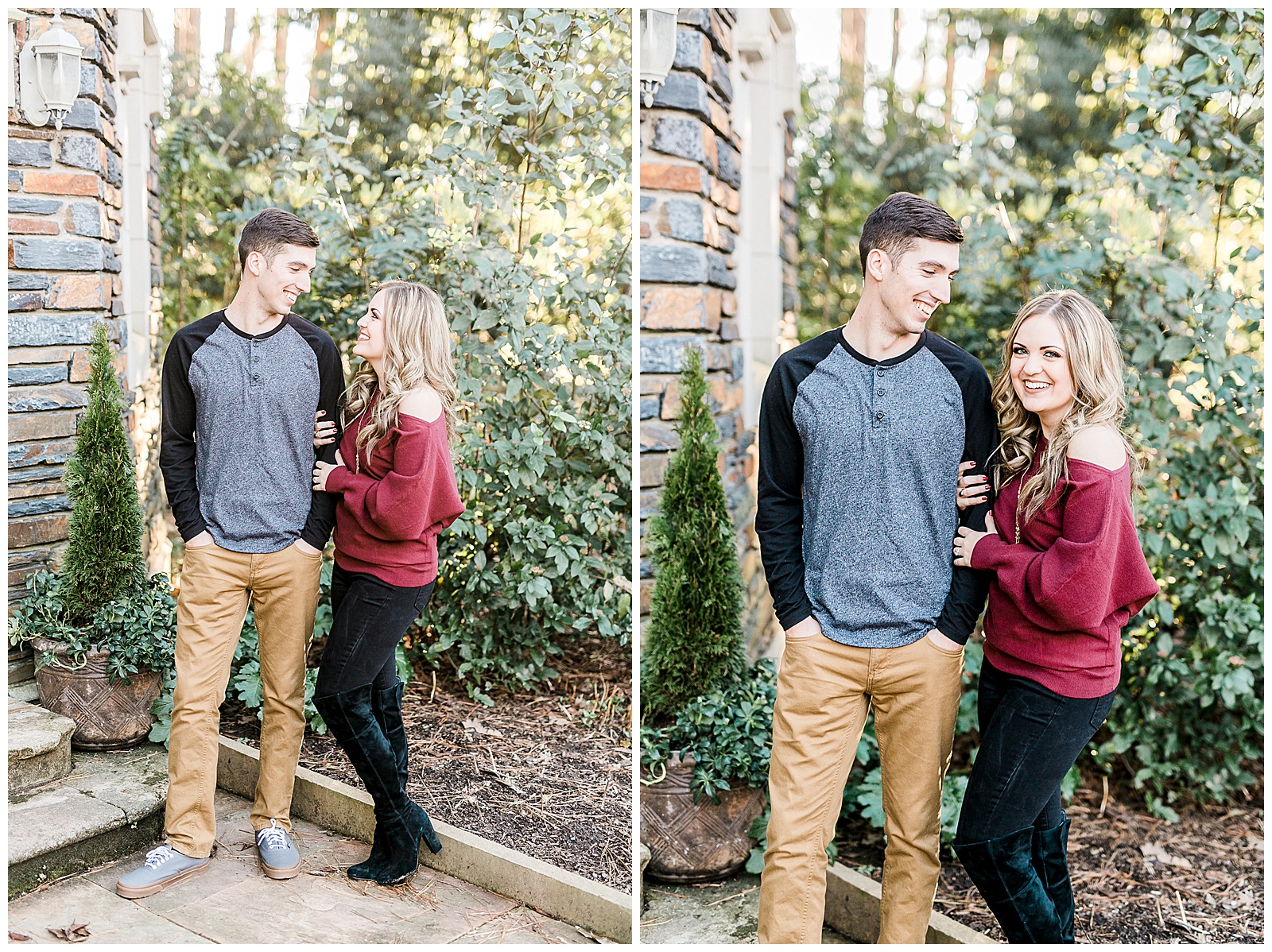 Cozy Red Sweater Casual Outfit Outdoor Fall Engagement Session with Whitney and Logan by Kevyn Dixon Photography