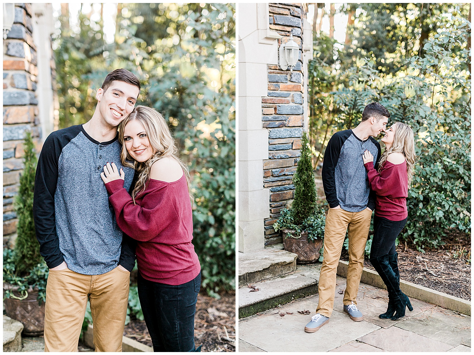 Cozy Red Sweater Casual Outfit Outdoor Fall Engagement Session with Whitney and Logan by Kevyn Dixon Photography