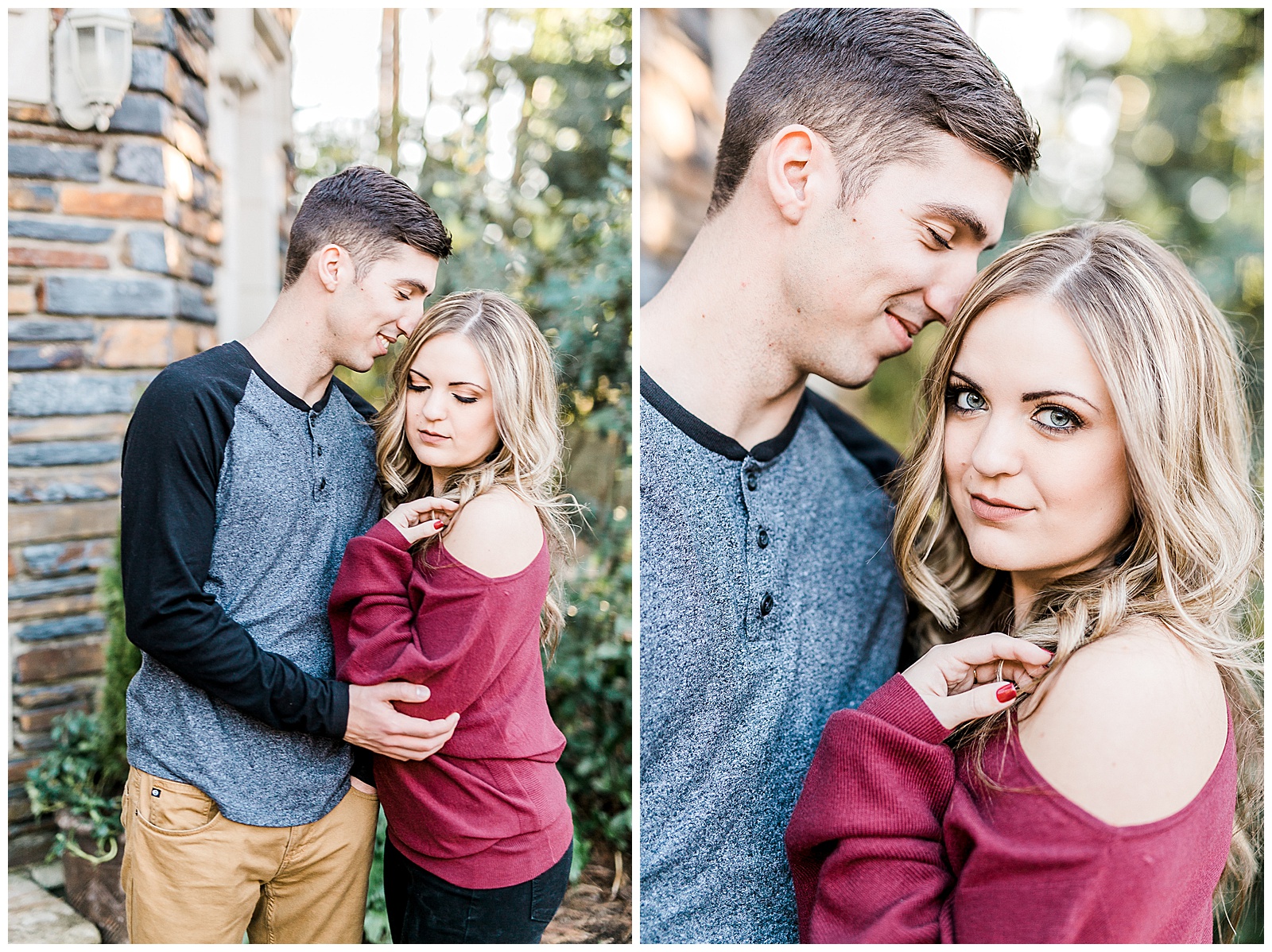Cozy Red Sweater Casual Outfit Outdoor Fall Engagement Session with Whitney and Logan by Kevyn Dixon Photography
