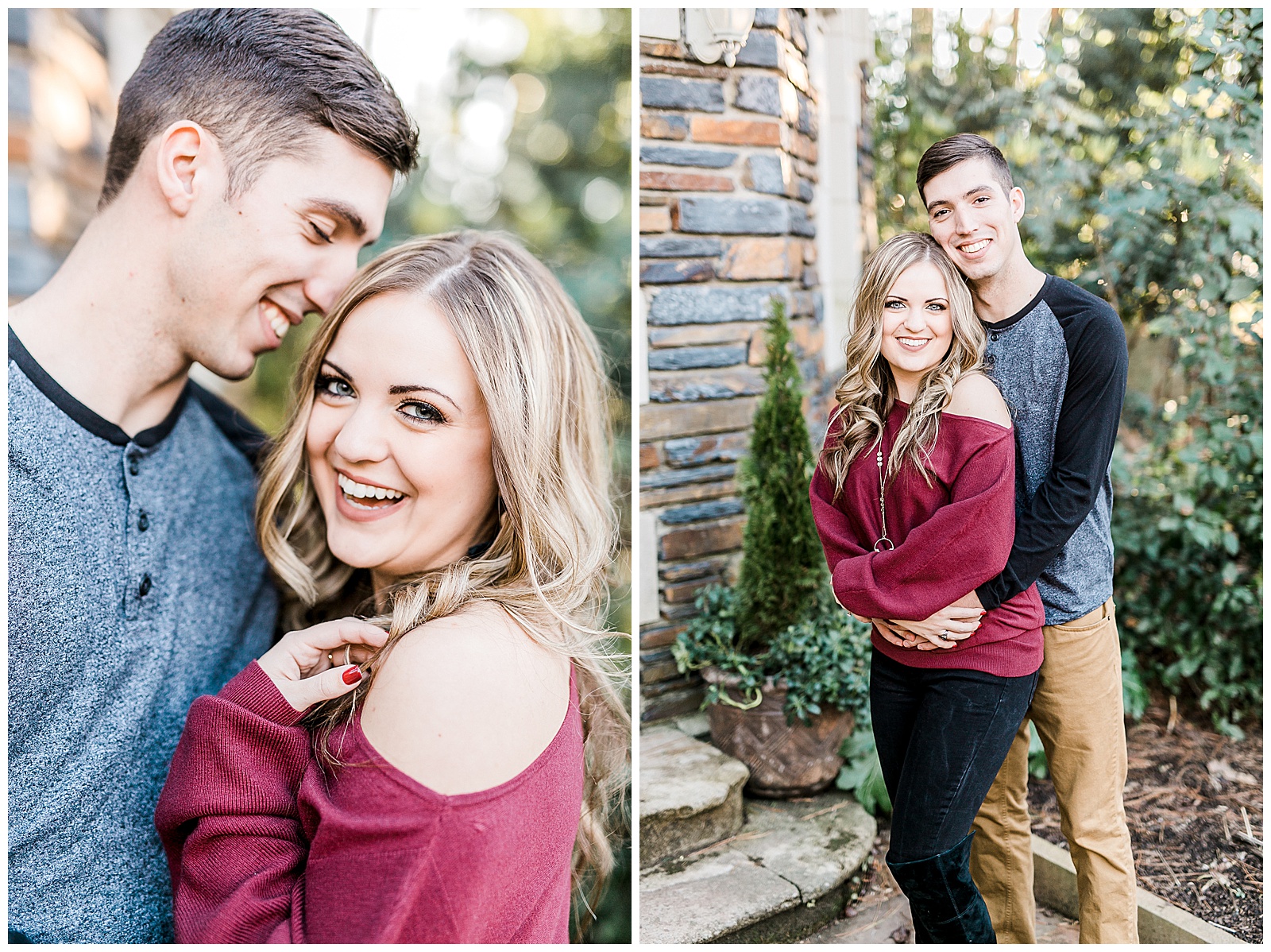 Cozy Red Sweater Casual Outfit Outdoor Fall Engagement Session with Whitney and Logan by Kevyn Dixon Photography