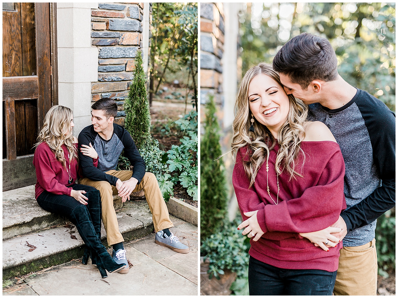 Cozy Red Sweater Casual Outfit Outdoor Fall Engagement Session with Whitney and Logan by Kevyn Dixon Photography