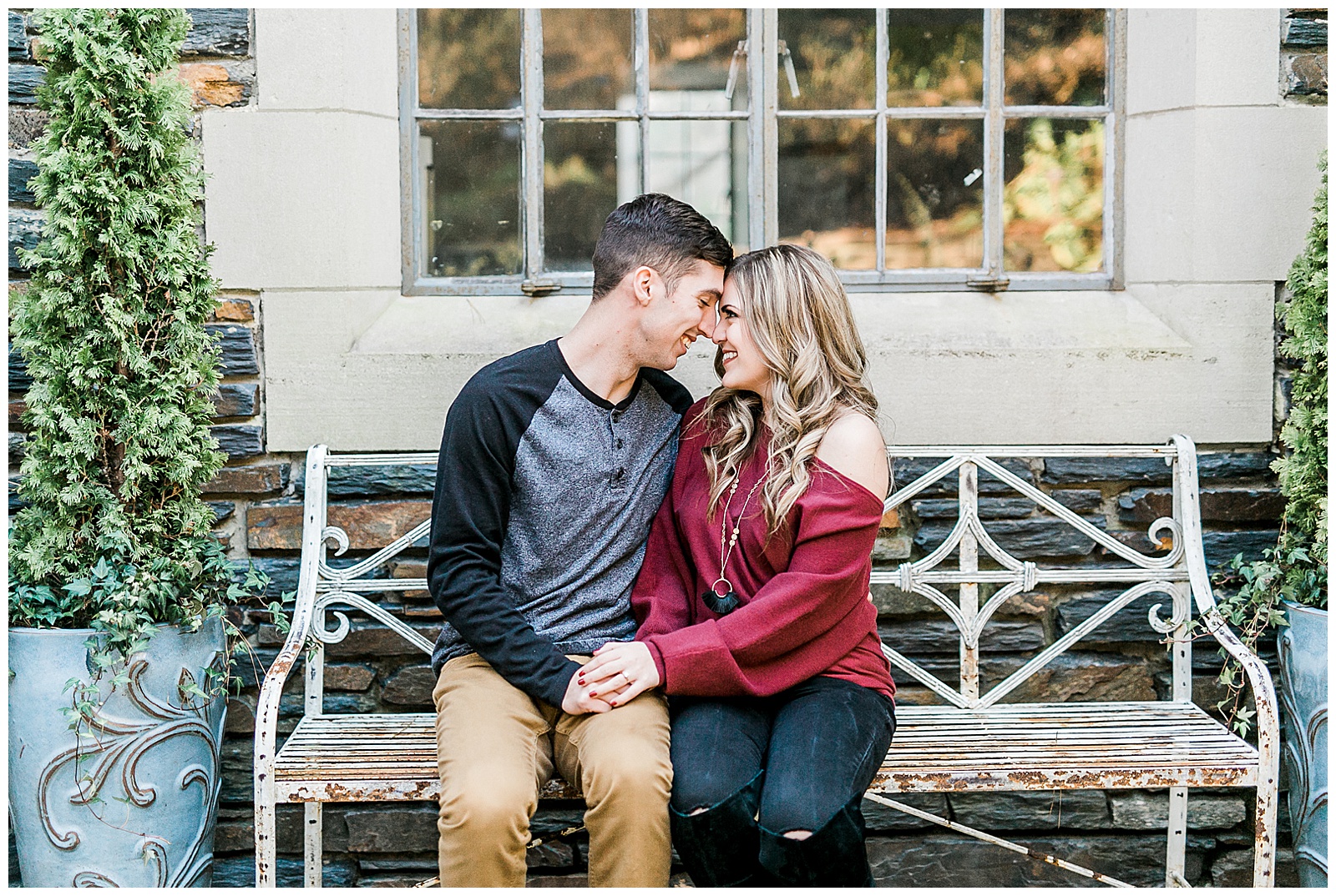 Cozy Red Sweater Casual Outfit Outdoor Fall Engagement Session with Whitney and Logan by Kevyn Dixon Photography
