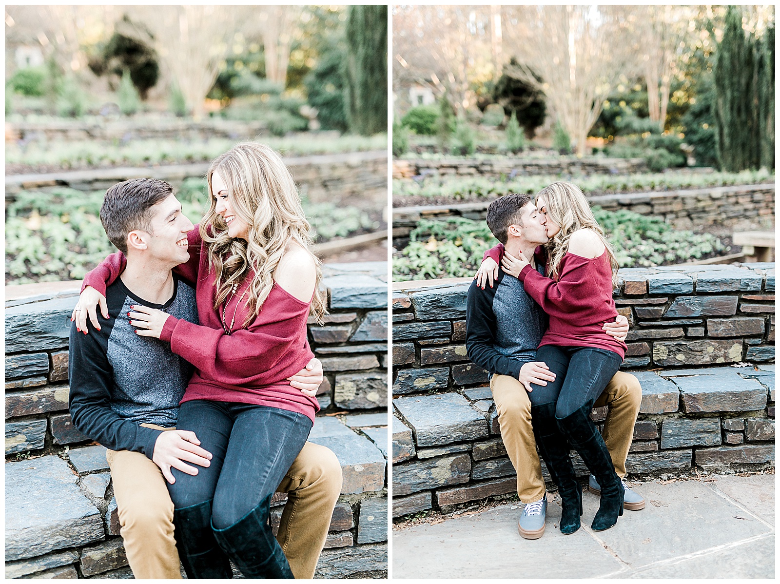 Cozy Red Sweater Casual Outfit Outdoor Fall Engagement Session with Whitney and Logan by Kevyn Dixon Photography