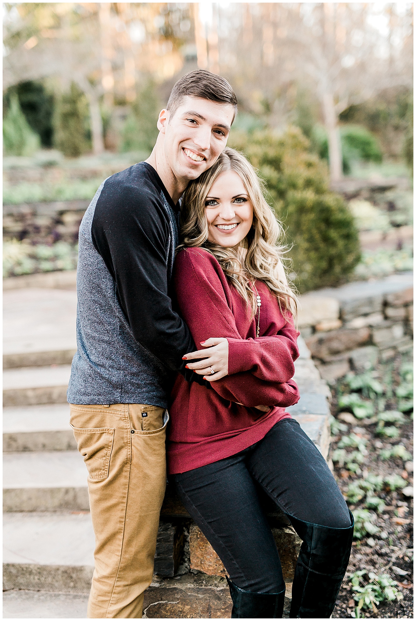 Cozy Red Sweater Casual Outfit Outdoor Fall Engagement Session with Whitney and Logan by Kevyn Dixon Photography