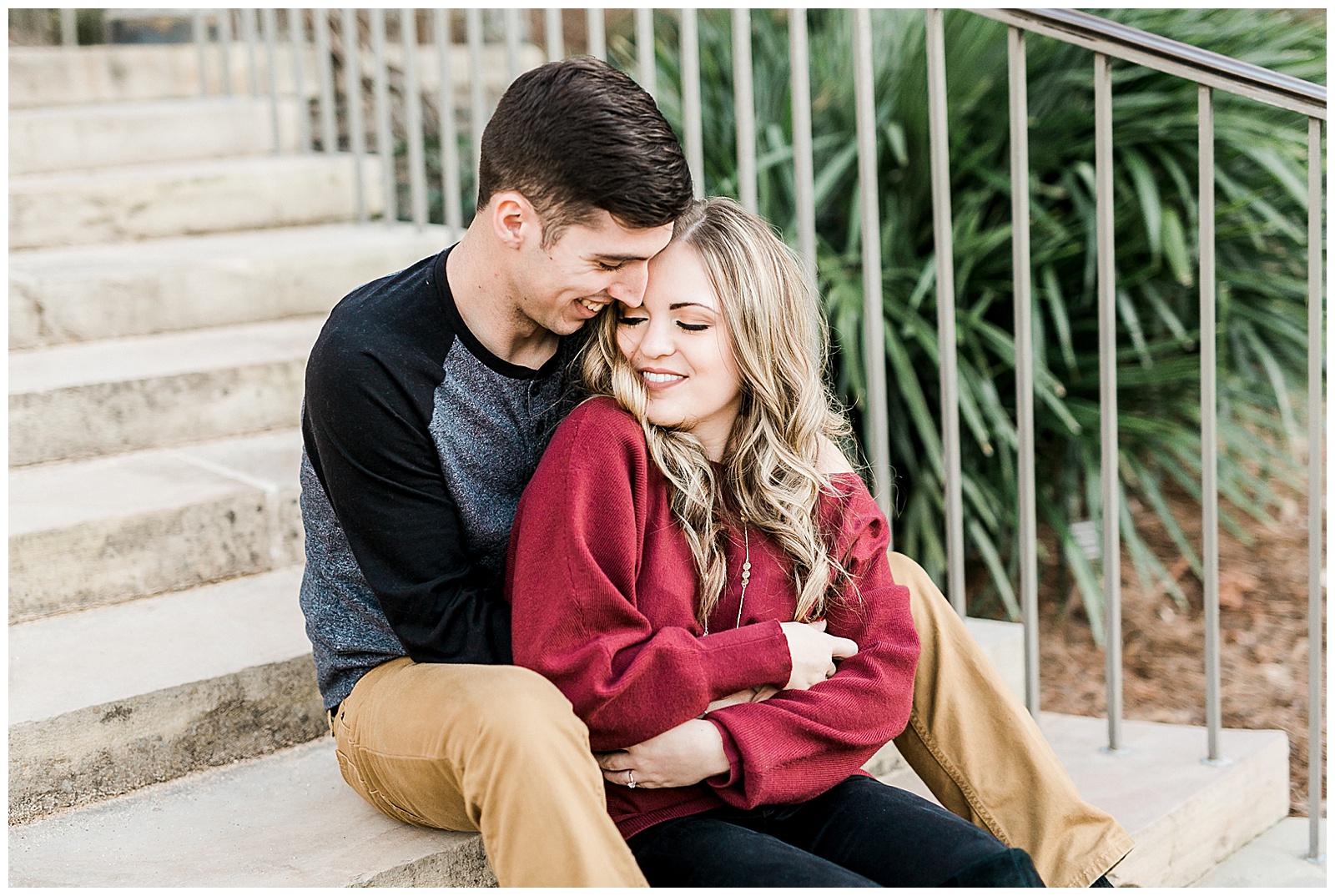 Cozy Red Sweater Casual Outfit Outdoor Fall Engagement Session with Whitney and Logan by Kevyn Dixon Photography
