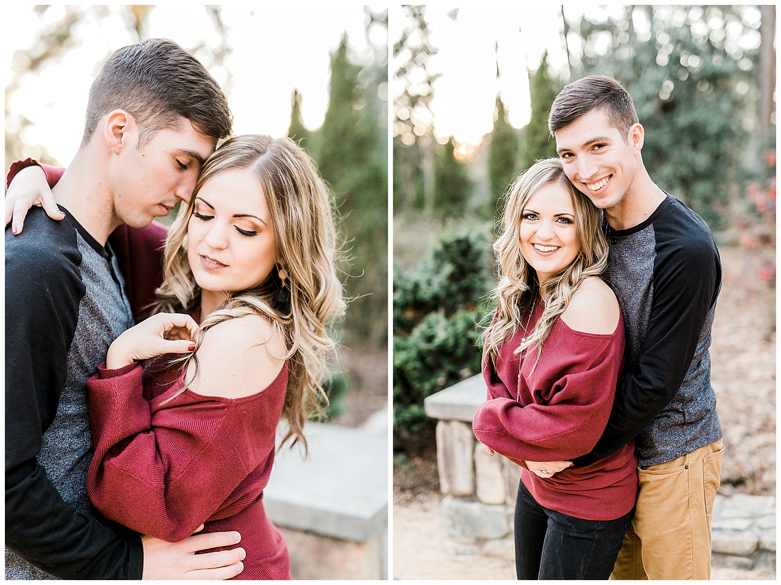 Cozy Red Sweater Casual Outfit Outdoor Fall Engagement Session with Whitney and Logan by Kevyn Dixon Photography