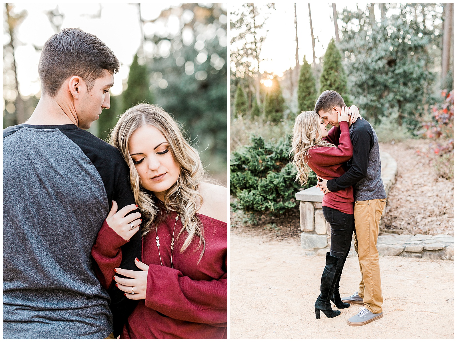 Cozy Red Sweater Casual Outfit Outdoor Fall Engagement Session with Whitney and Logan by Kevyn Dixon Photography