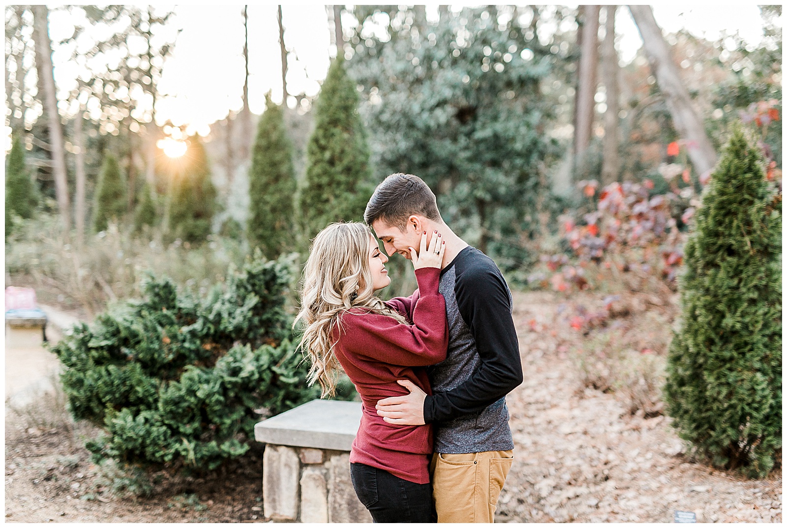 Cozy Red Sweater Casual Outfit Outdoor Fall Engagement Session with Whitney and Logan by Kevyn Dixon Photography