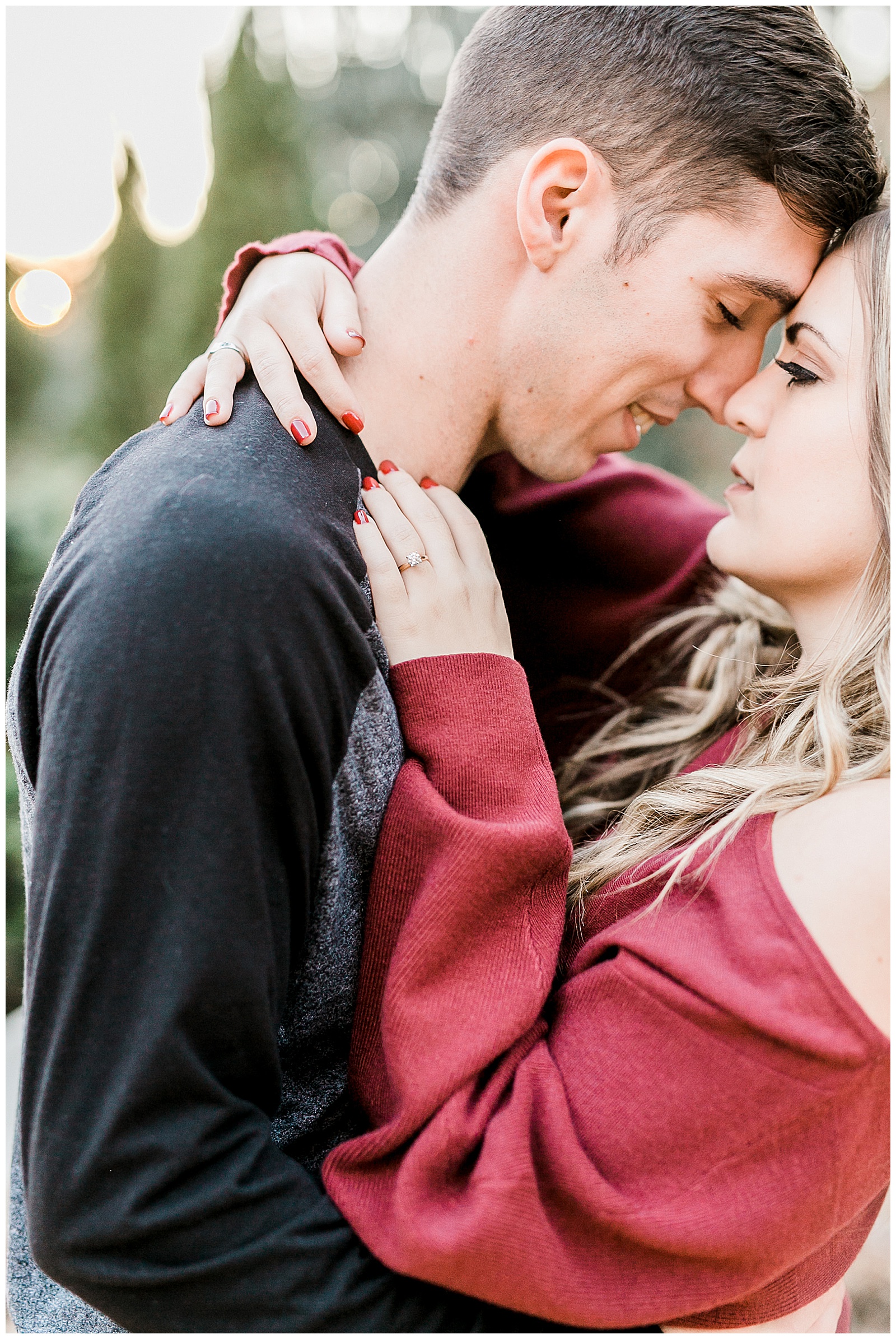Cozy Red Sweater Casual Outfit Outdoor Fall Engagement Session with Whitney and Logan by Kevyn Dixon Photography