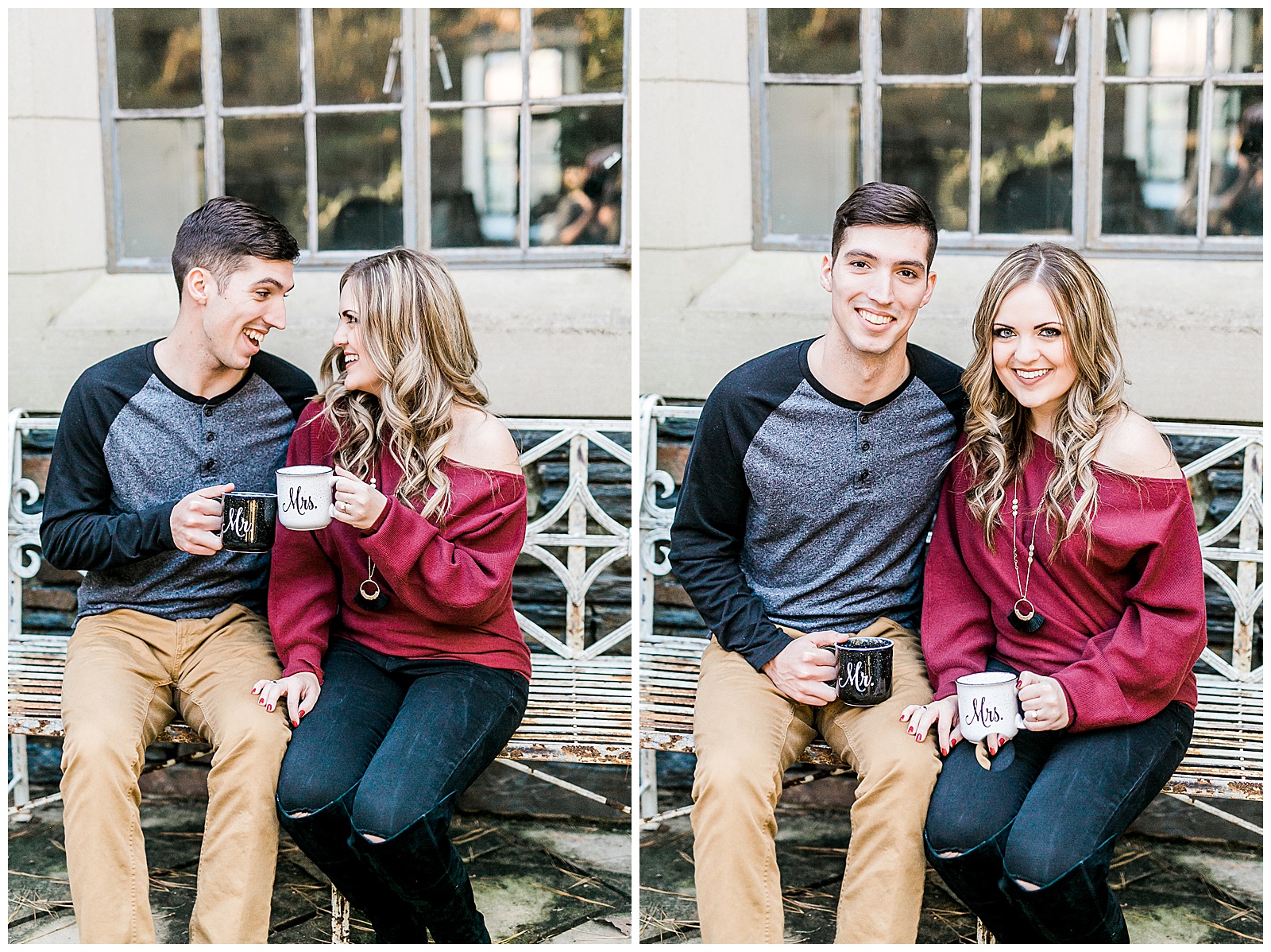 Cozy Red Sweater Casual Outfit Outdoor Fall Engagement Session with Whitney and Logan by Kevyn Dixon Photography