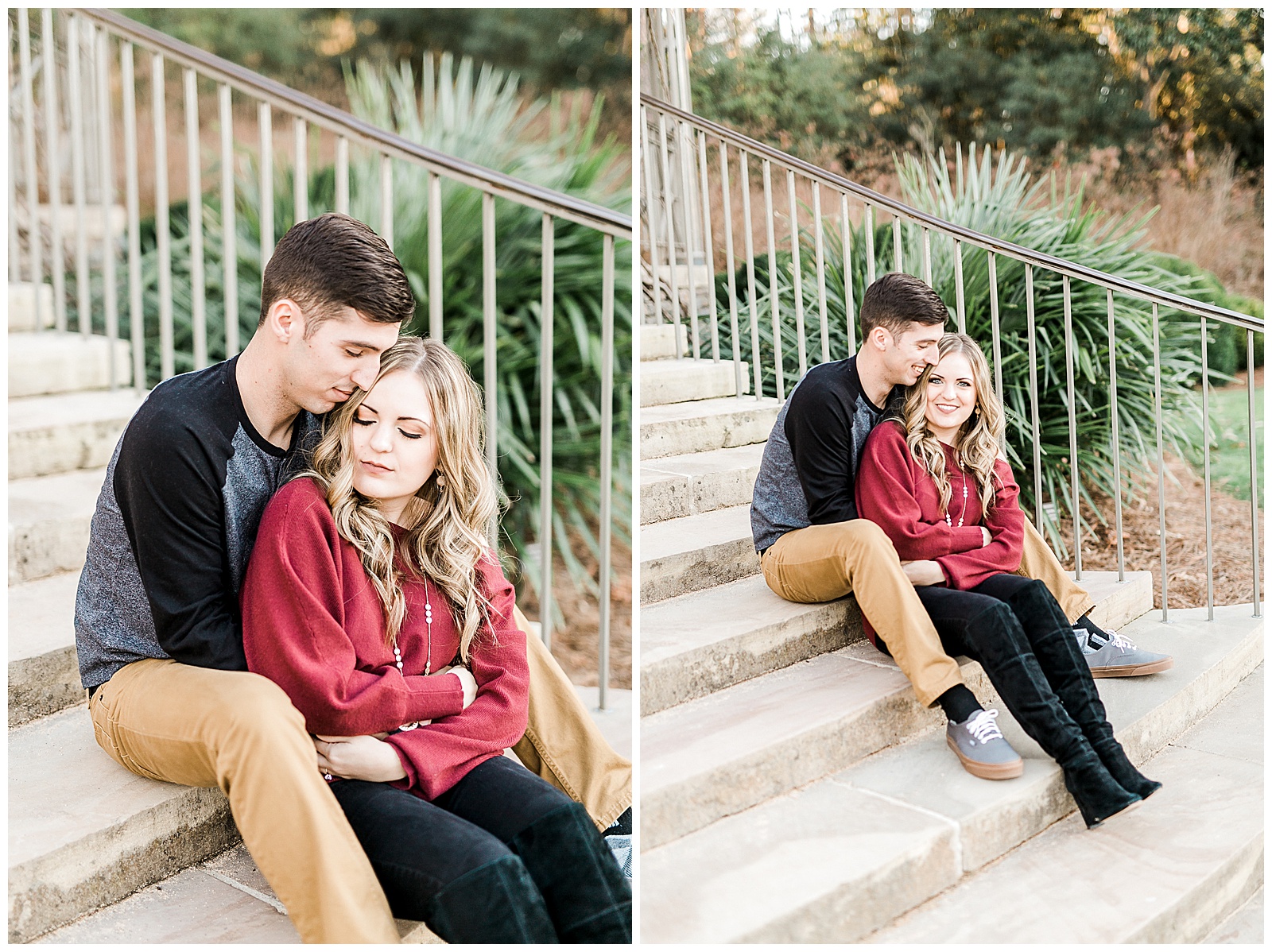 Cozy Red Sweater Casual Outfit Outdoor Fall Engagement Session with Whitney and Logan by Kevyn Dixon Photography