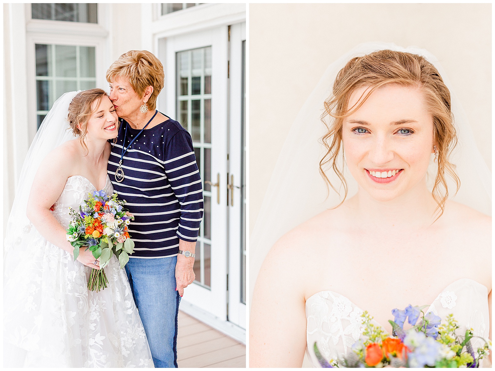 lakehouse white mansion location 👰 Bride: lace wedding dress + veil 💐 Colorful orange and blue bouquet 📸 Outdoorsy Lake and Mountain Bridal Session with Julia | Kevyn Dixon Photography