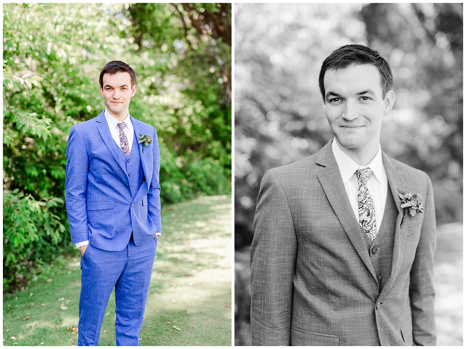 Dapper Blue Themed Suit Groom Portraits at Outdoorsy Summer Wedding at North Carolina Lakehouse in the Mountains | check out the full wedding at KevynDixonPhoto.com