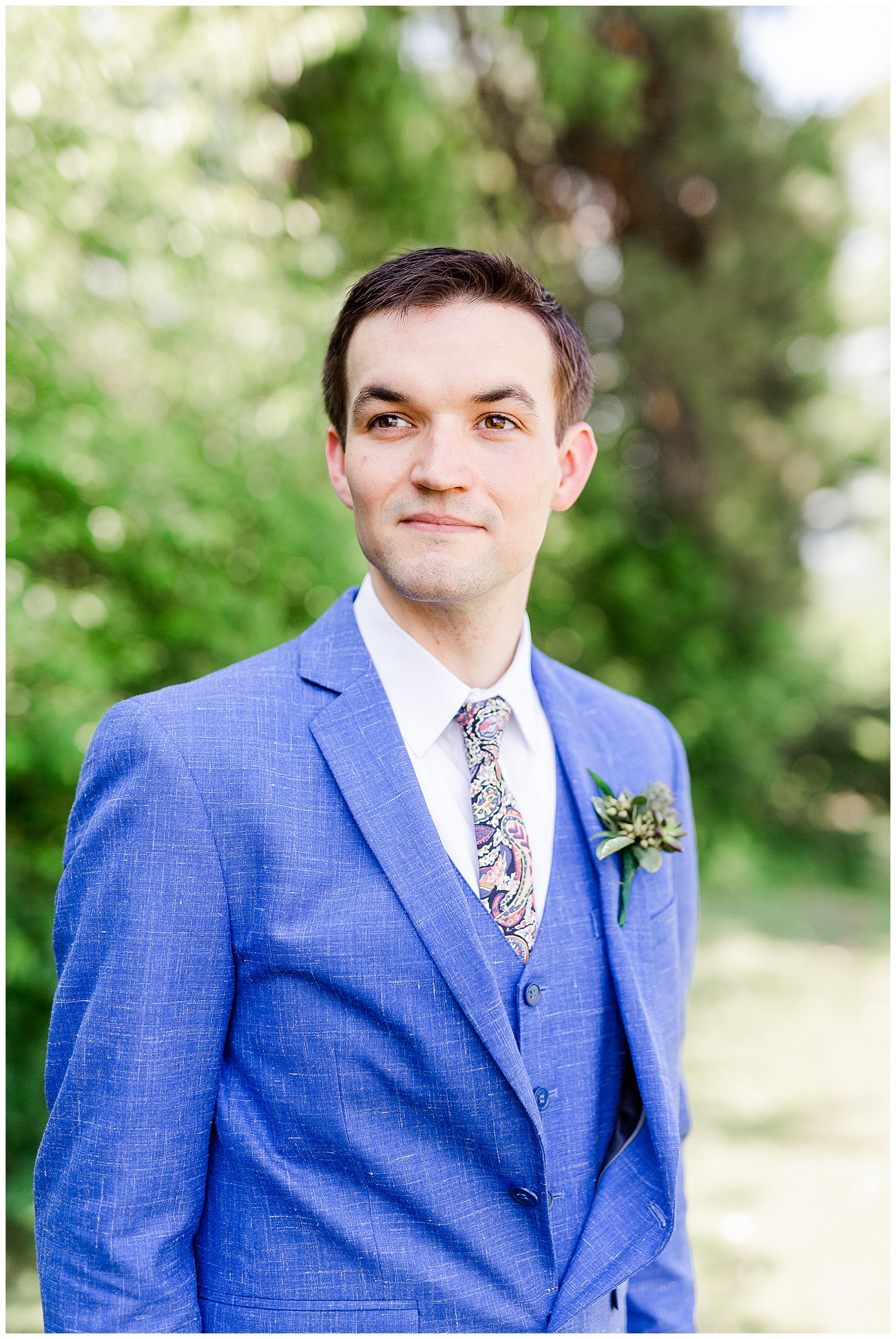 Dapper Blue Themed Suit Groom Portraits at Outdoorsy Summer Wedding at North Carolina Lakehouse in the Mountains | check out the full wedding at KevynDixonPhoto.com