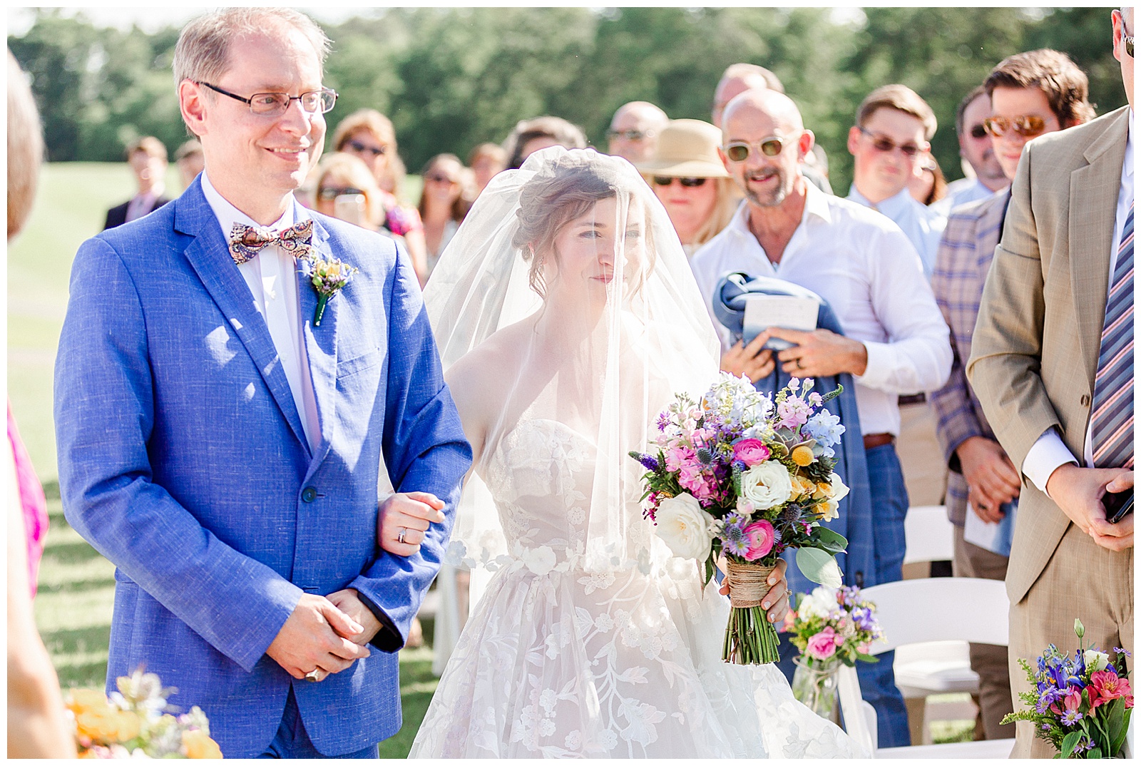Dad walks bride down the aisle in Outdoorsy Summer Wedding at North Carolina Lakehouse in the Mountains | check out the full wedding at KevynDixonPhoto.com