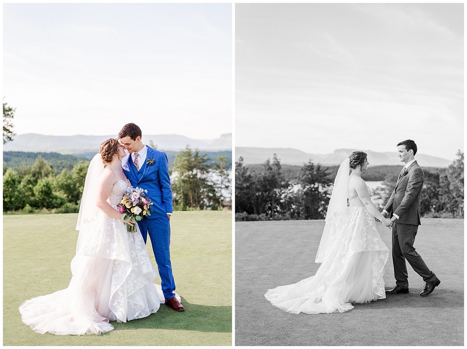 Stunning outdoor mountain photos of Bride and Groom from Outdoorsy Summer Wedding at North Carolina Lakehouse | check out the full wedding at KevynDixonPhoto.com