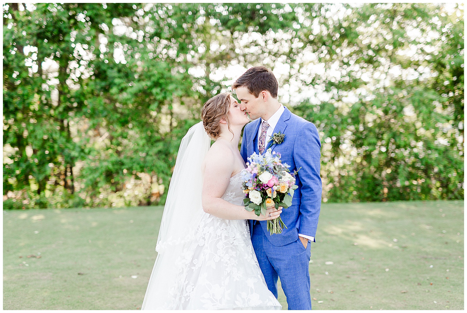 Gorgeous golden hour outdoor photos of Bride and Groom from Outdoorsy Summer Wedding at North Carolina Lakehouse | check out the full wedding at KevynDixonPhoto.com