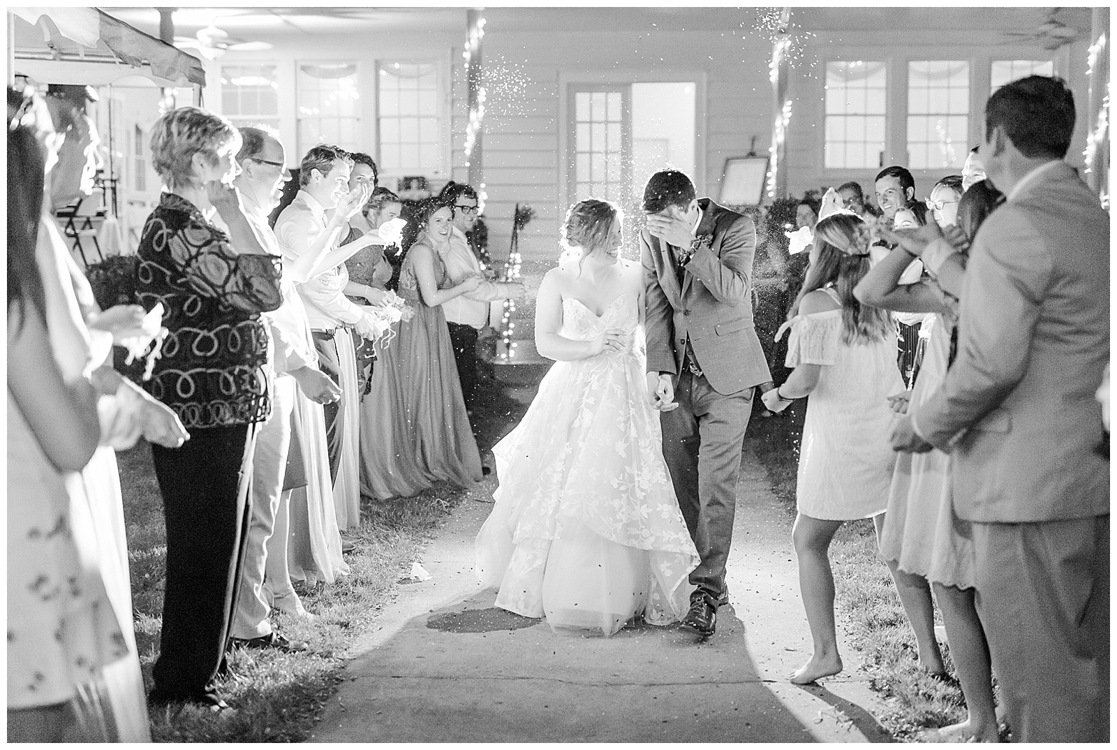Bride and groom exit at Outdoorsy Summer Wedding at North Carolina Lakehouse in the Mountains | check out the full wedding at KevynDixonPhoto.com