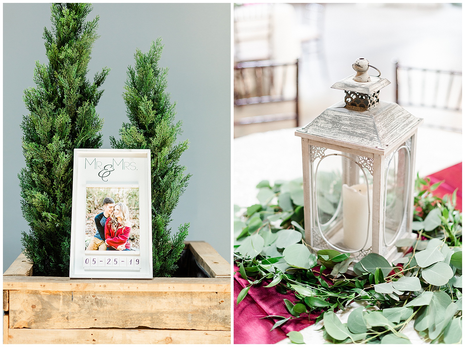 Elegant greenery and lantern for table centerpiece and tabletop decor from Summer Wedding in Charlotte, NC | Check out the full wedding at KevynDixonPhoto.com