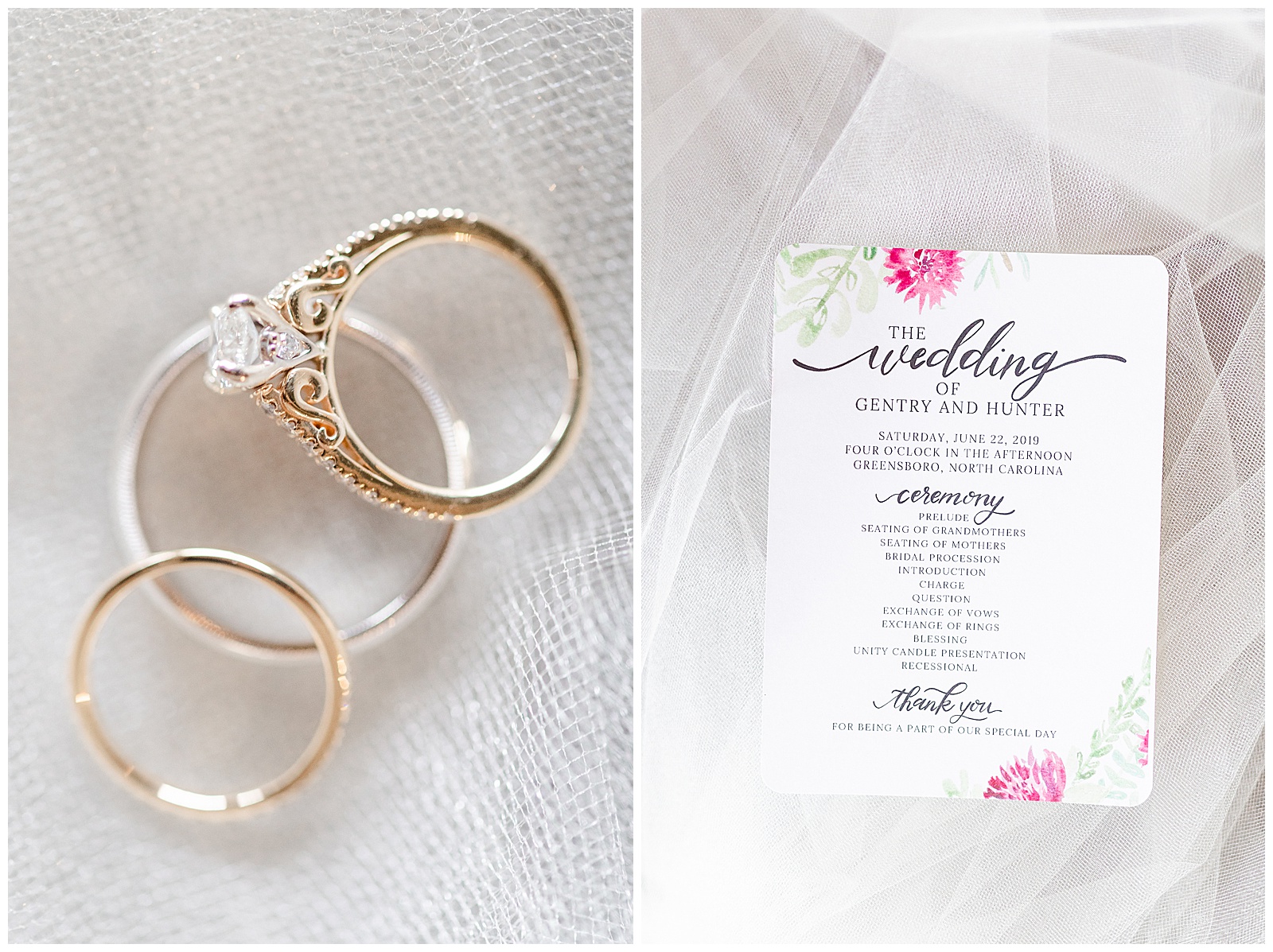 Golden Wedding Bands and Floral Wedding Invite from Elegant Modern Red and Navy Blue Themed Wedding in Charlotte, NC | check out the full wedding at KevynDixonPhoto.com