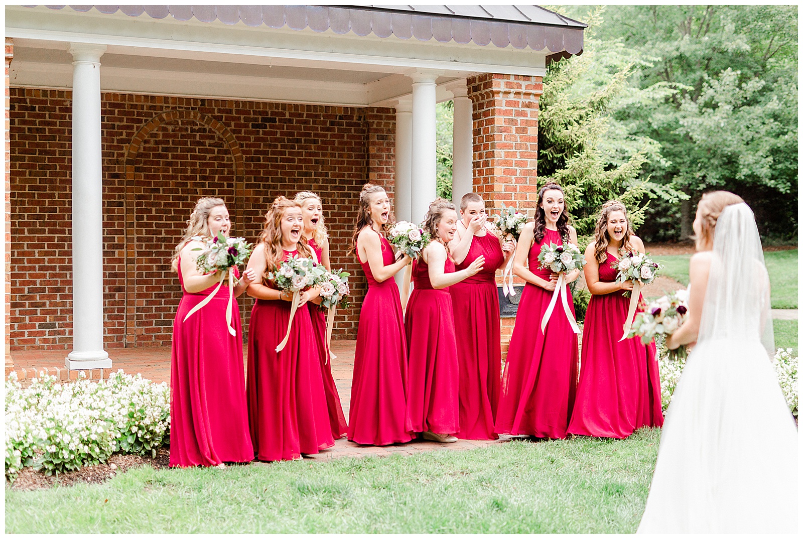 Matching Red Themed Bridesmaid Dresses from Elegant Modern Red and Navy Blue Themed Wedding in Charlotte, NC | check out the full wedding at KevynDixonPhoto.com