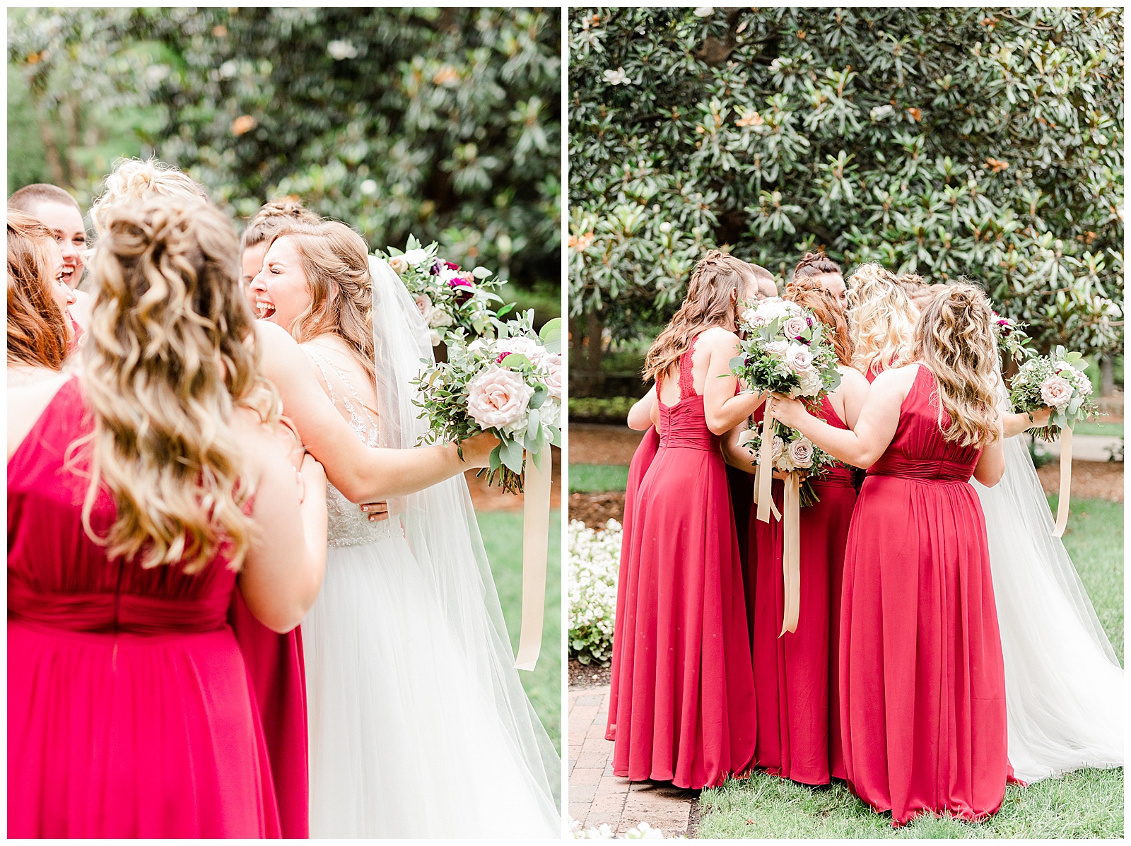 Matching Red Themed Bridesmaid Dresses from Elegant Modern Red and Navy Blue Themed Wedding in Charlotte, NC | check out the full wedding at KevynDixonPhoto.com