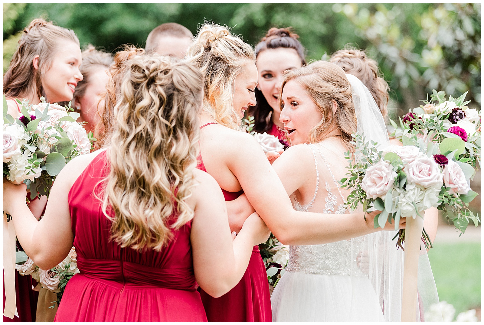 Matching Red Themed Bridesmaid Dresses from Elegant Modern Red and Navy Blue Themed Wedding in Charlotte, NC | check out the full wedding at KevynDixonPhoto.com
