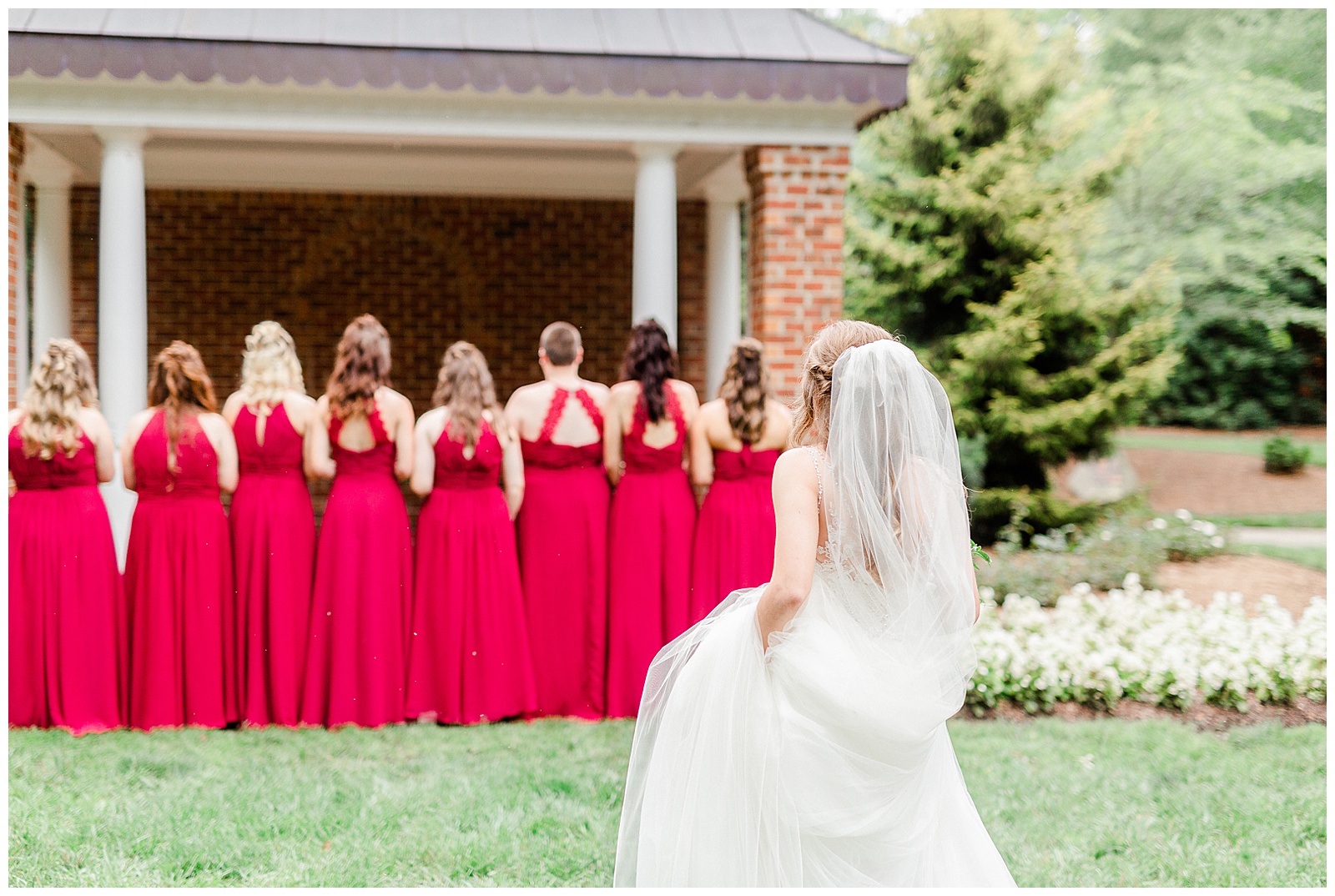 Matching Red Themed Bridesmaid Dresses from Elegant Modern Red and Navy Blue Themed Wedding in Charlotte, NC | check out the full wedding at KevynDixonPhoto.com