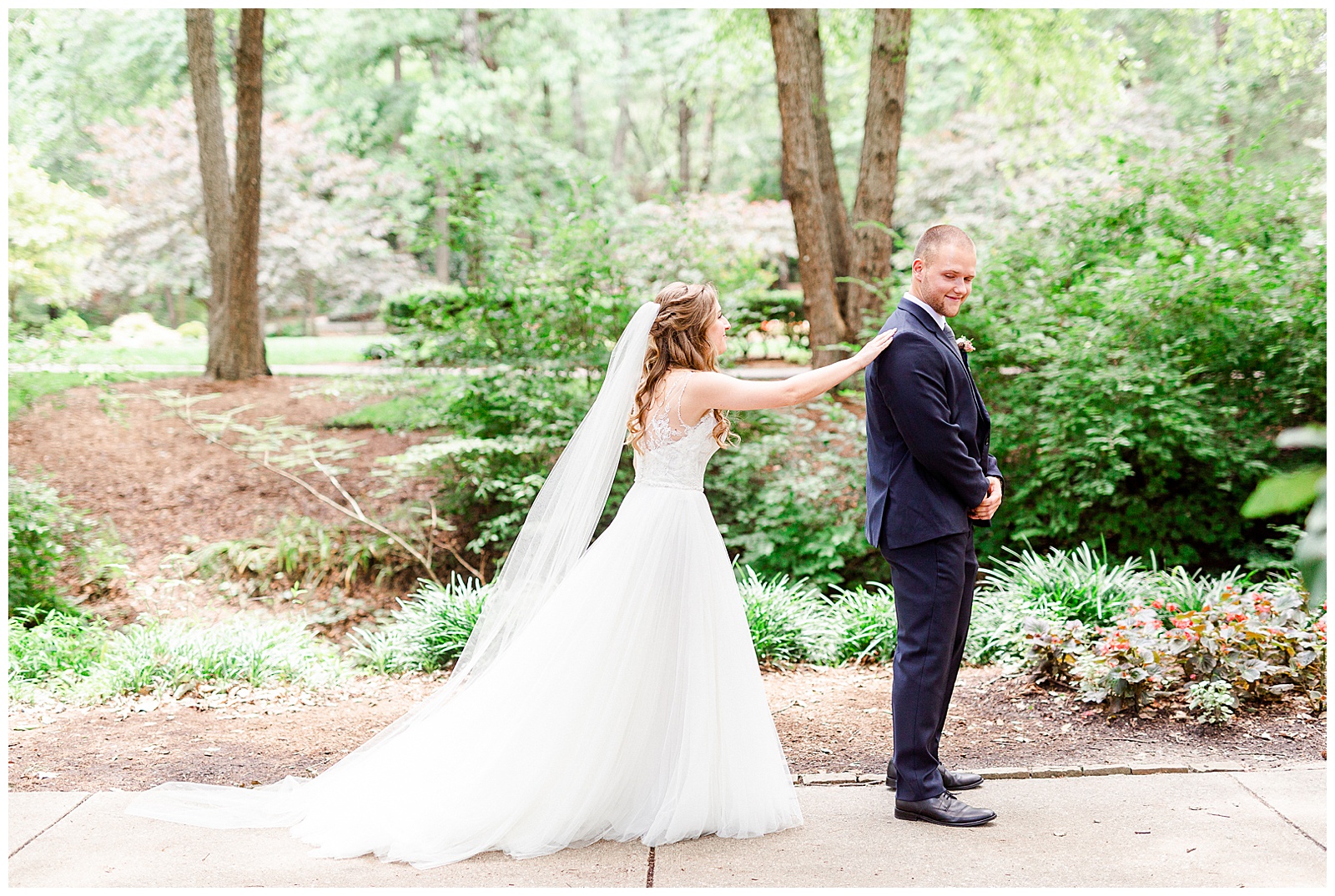 Cute Emotional Bride and Groom First Look from Elegant Modern Red and Navy Blue Themed Wedding in Charlotte, NC | check out the full wedding at KevynDixonPhoto.com