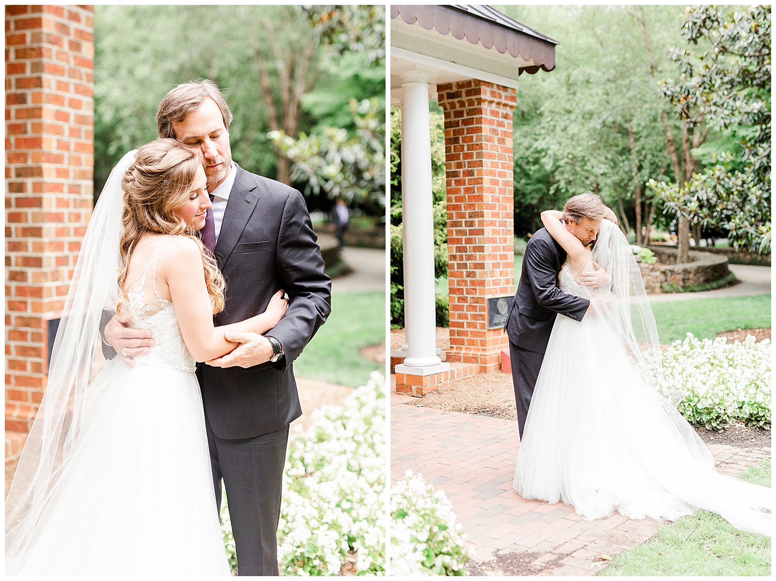 Dad’s first look at lace v-neck wedding dress from Elegant Modern Red and Navy Blue Themed Wedding in Charlotte, NC | check out the full wedding at KevynDixonPhoto.com