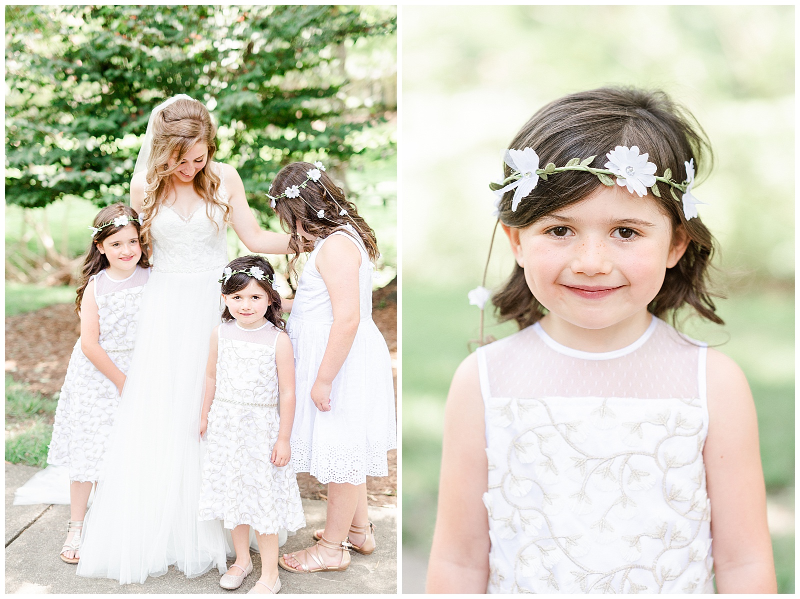 Adorable brown-haired flower girl with daisy crown and cute lace dress from Elegant Modern Red and Navy Blue Themed Wedding in Charlotte, NC | check out the full wedding at KevynDixonPhoto.com