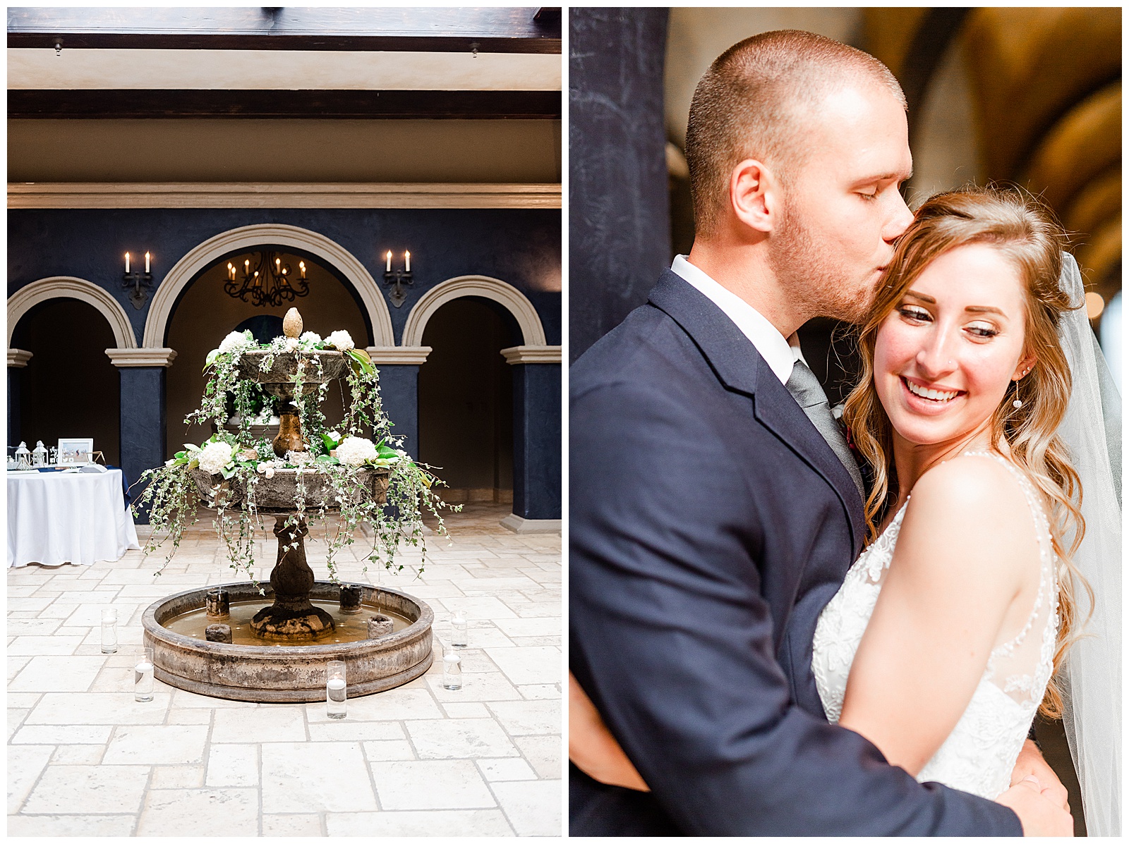 Stunning Navy Blue and Gold Bride Groom Portrait with Lace Wedding Dress from Elegant Modern Summer Wedding in Charlotte, NC | check out the full wedding at KevynDixonPhoto.com